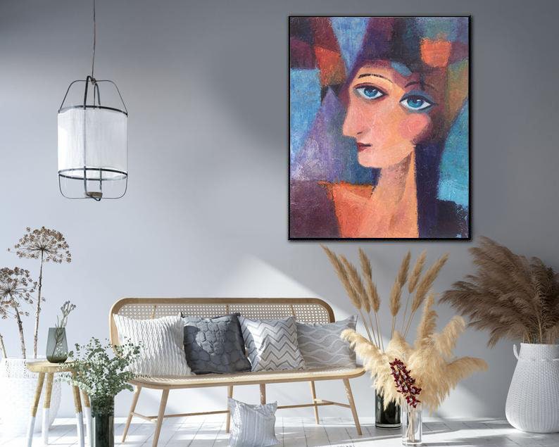 Original Abstract Woman Paintings On Canvas Female Face Art Palette Knife Painting Figurative Artwork Surreal Painting for Living Room Decor