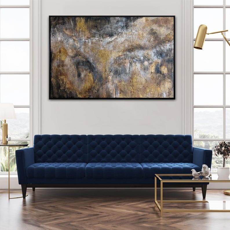 Original Gold Leaf Artwork Custom Oil Painting Abstract Textured Wall Art Decor for Bedroom GOLDFIELD