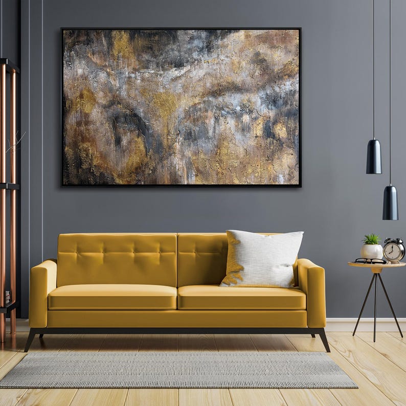 Original Gold Leaf Artwork Custom Oil Painting Abstract Textured Wall Art Decor for Bedroom GOLDFIELD