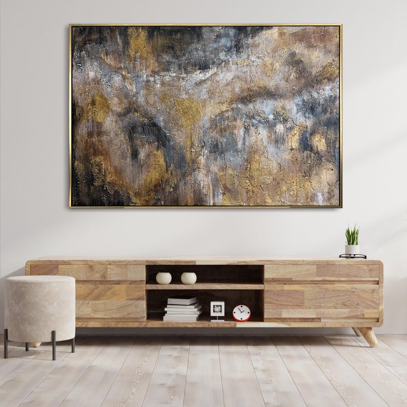 Original Gold Leaf Artwork Custom Oil Painting Abstract Textured Wall Art Decor for Bedroom GOLDFIELD