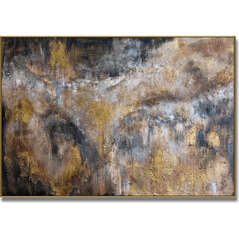 Original Gold Leaf Artwork Custom Oil Painting Abstract Textured Wall Art Decor for Bedroom GOLDFIELD