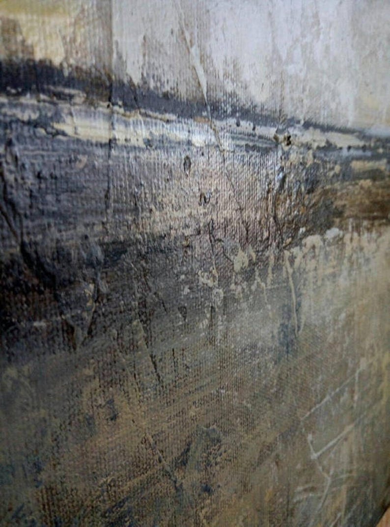Landskabsmaleri Stort abstrakt lærred Beige maleri Grå vægkunst Samtidskunst Tekstureret kunstværk Maleri til hjemmet Indrammet vægkunst