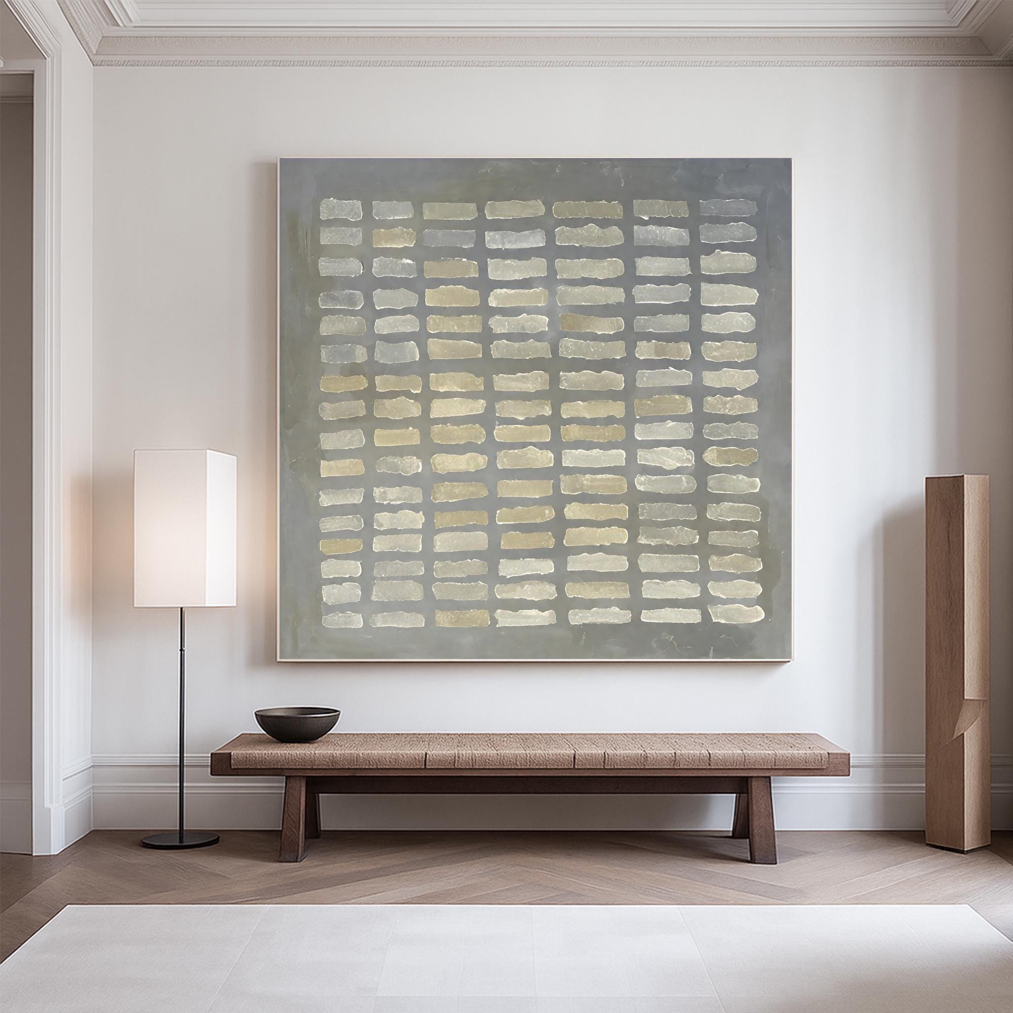 Large Neutral Textured Abstract Wall Art ¨C 3D Geometric Relief Canvas Painting, Minimalist Handmade Modern Art for Living Room Decor