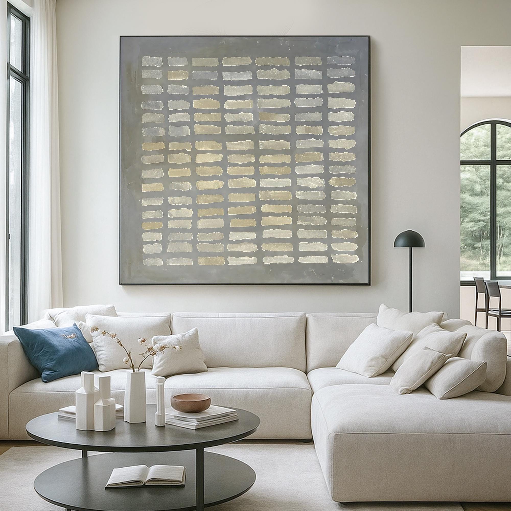 Large Neutral Textured Abstract Wall Art ¨C 3D Geometric Relief Canvas Painting, Minimalist Handmade Modern Art for Living Room Decor