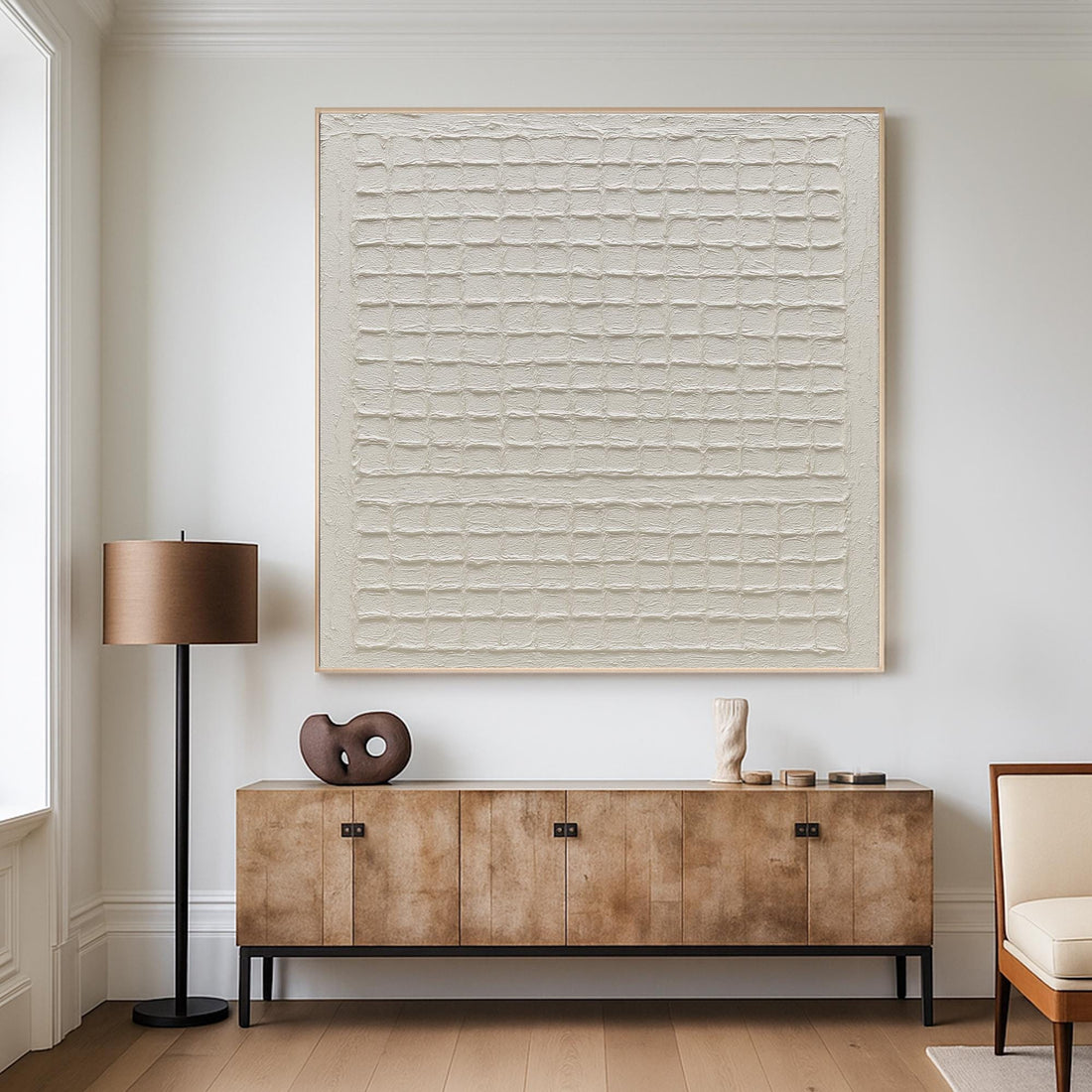 The image is a simple, minimalist artwork consisting of a grid-like pattern of white squares or rectangles.