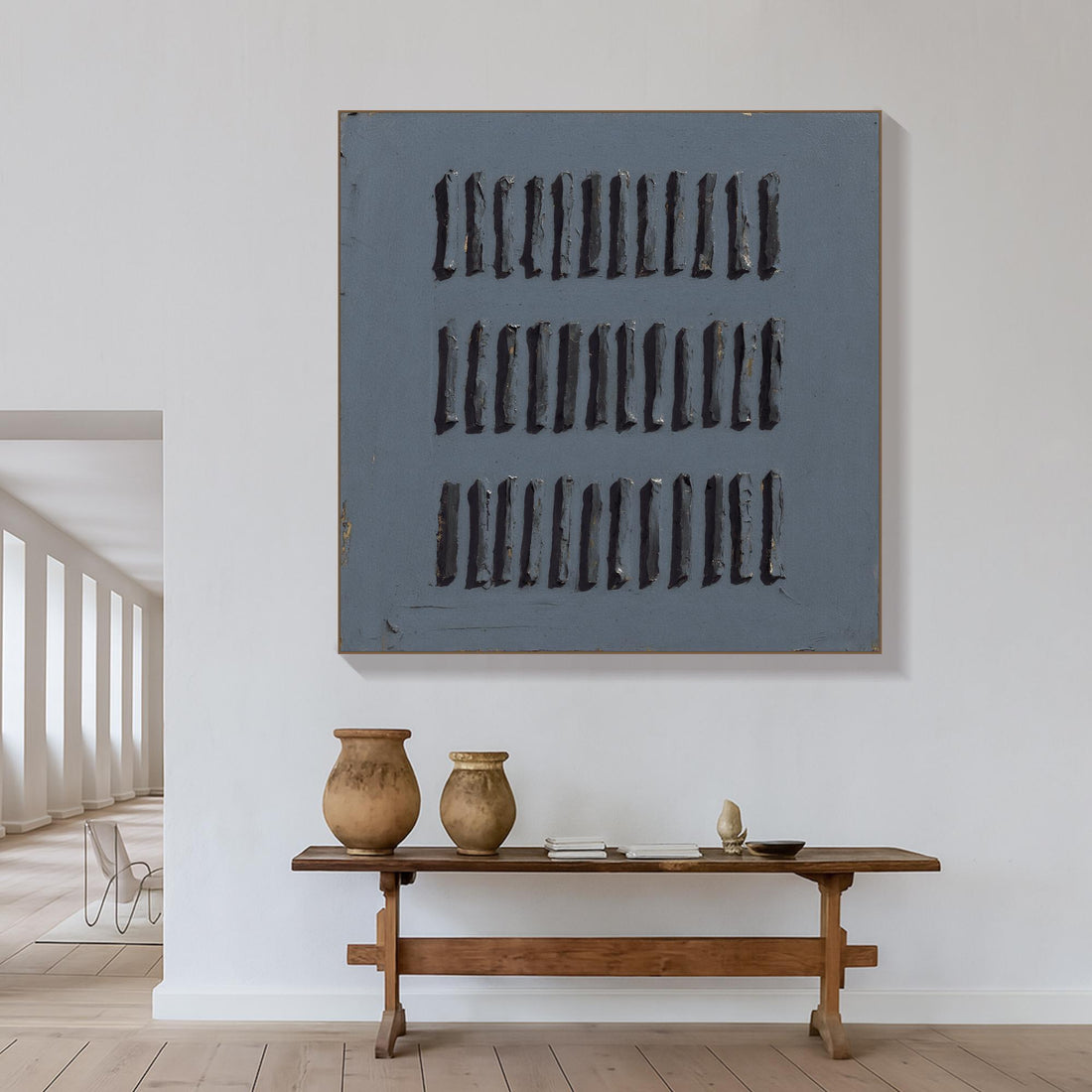 The image is a square with a series of vertical lines arranged in a grid-like pattern.