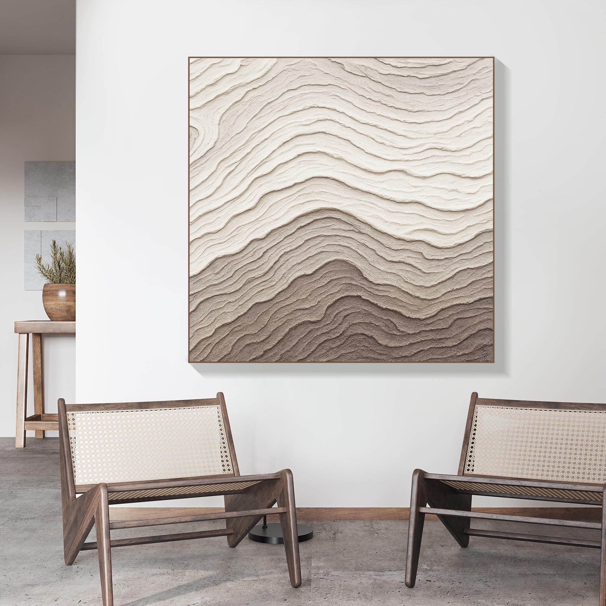 Original Layered Neutral Texture Oil Painting | Handcrafted Topographic Abstract Canvas Art | Earth Tone Modern Minimalist Wall Decor