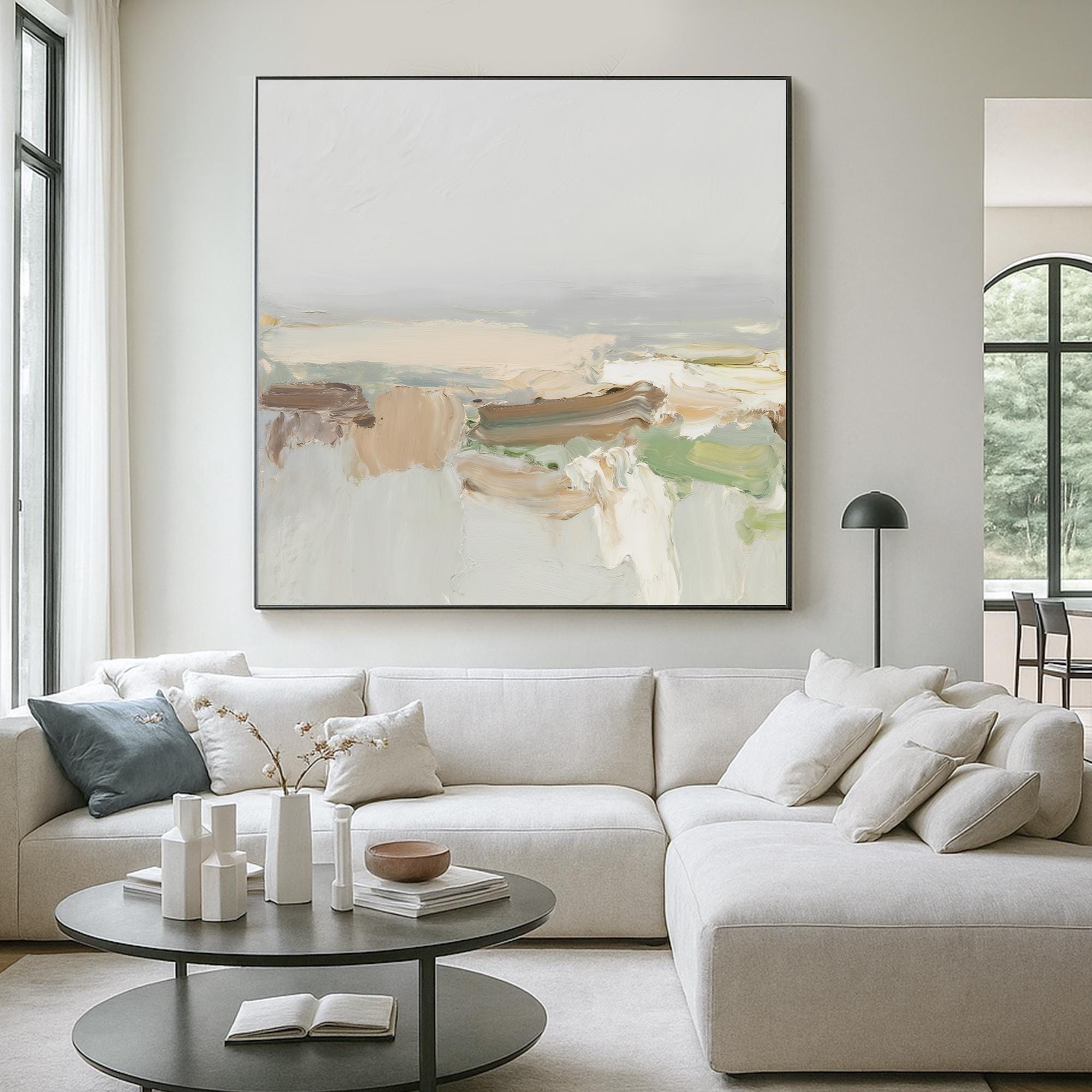 Earth Tone Flow Abstract Oil Painting Handcrafted Neutral Swirl Wall Art Minimal Organic Texture Canvas for Modern Natural Interiors