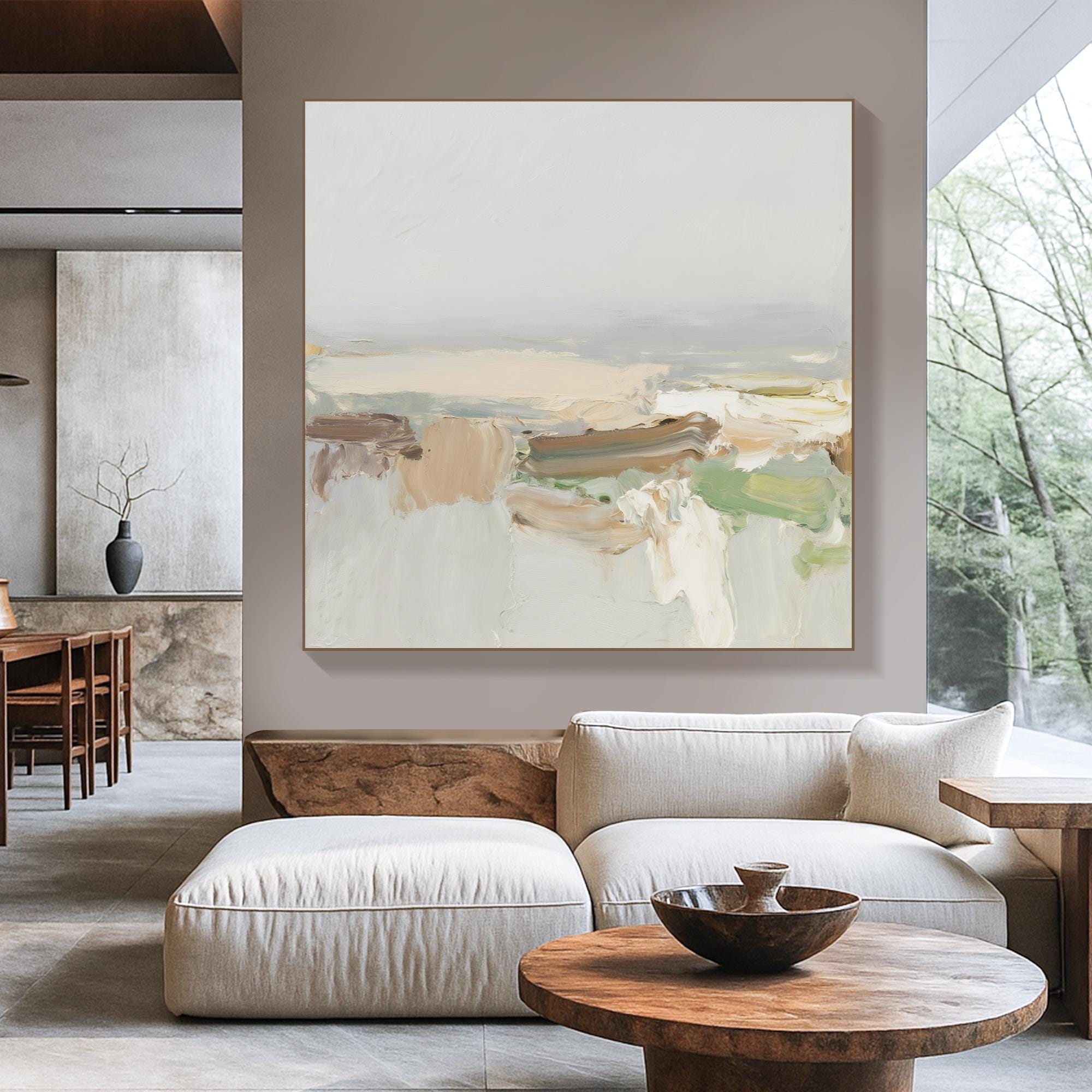 Earth Tone Flow Abstract Oil Painting Handcrafted Neutral Swirl Wall Art Minimal Organic Texture Canvas for Modern Natural Interiors