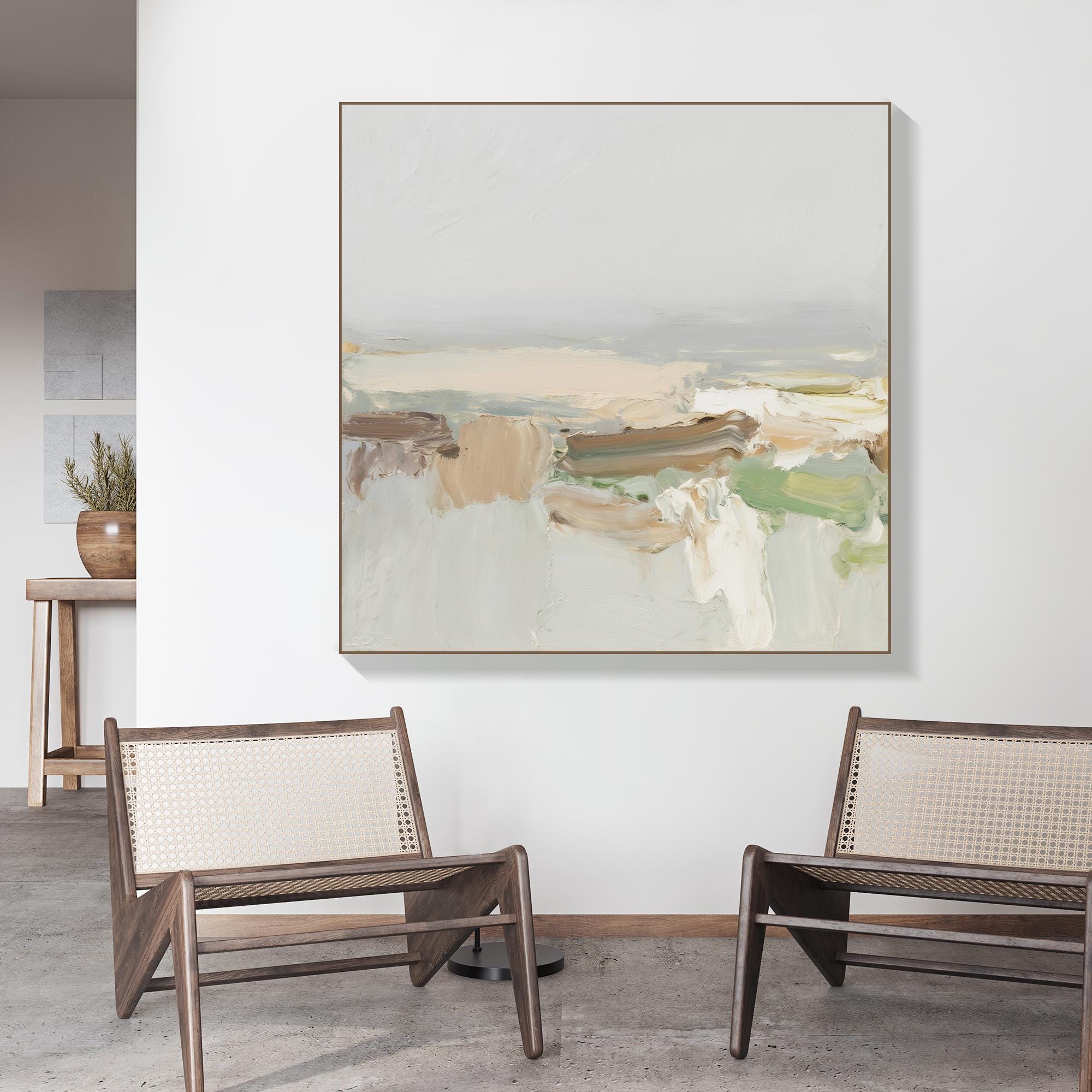 Earth Tone Flow Abstract Oil Painting Handcrafted Neutral Swirl Wall Art Minimal Organic Texture Canvas for Modern Natural Interiors