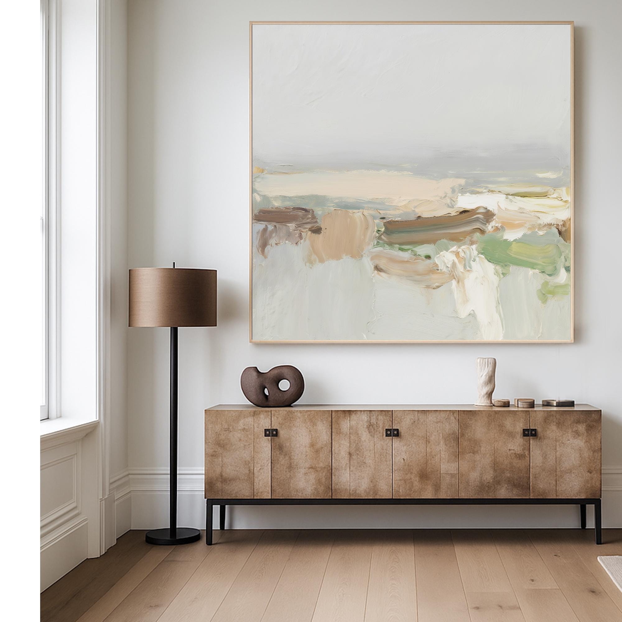 Earth Tone Flow Abstract Oil Painting Handcrafted Neutral Swirl Wall Art Minimal Organic Texture Canvas for Modern Natural Interiors