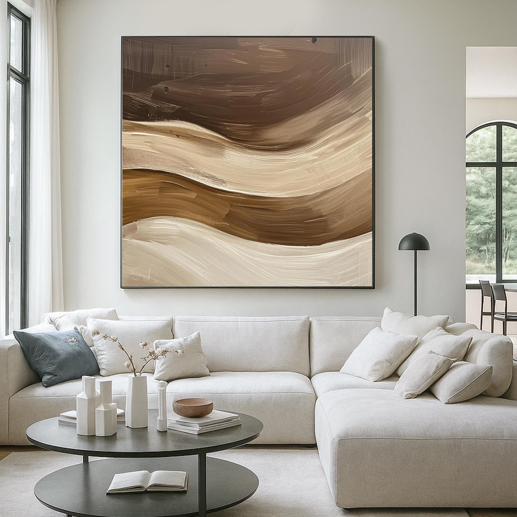 Original Brown Beige Abstract Oil Painting Handcrafted Earth Tone Flow Wall Art Neutral Minimalist Canvas for Organic Modern Home Interiors