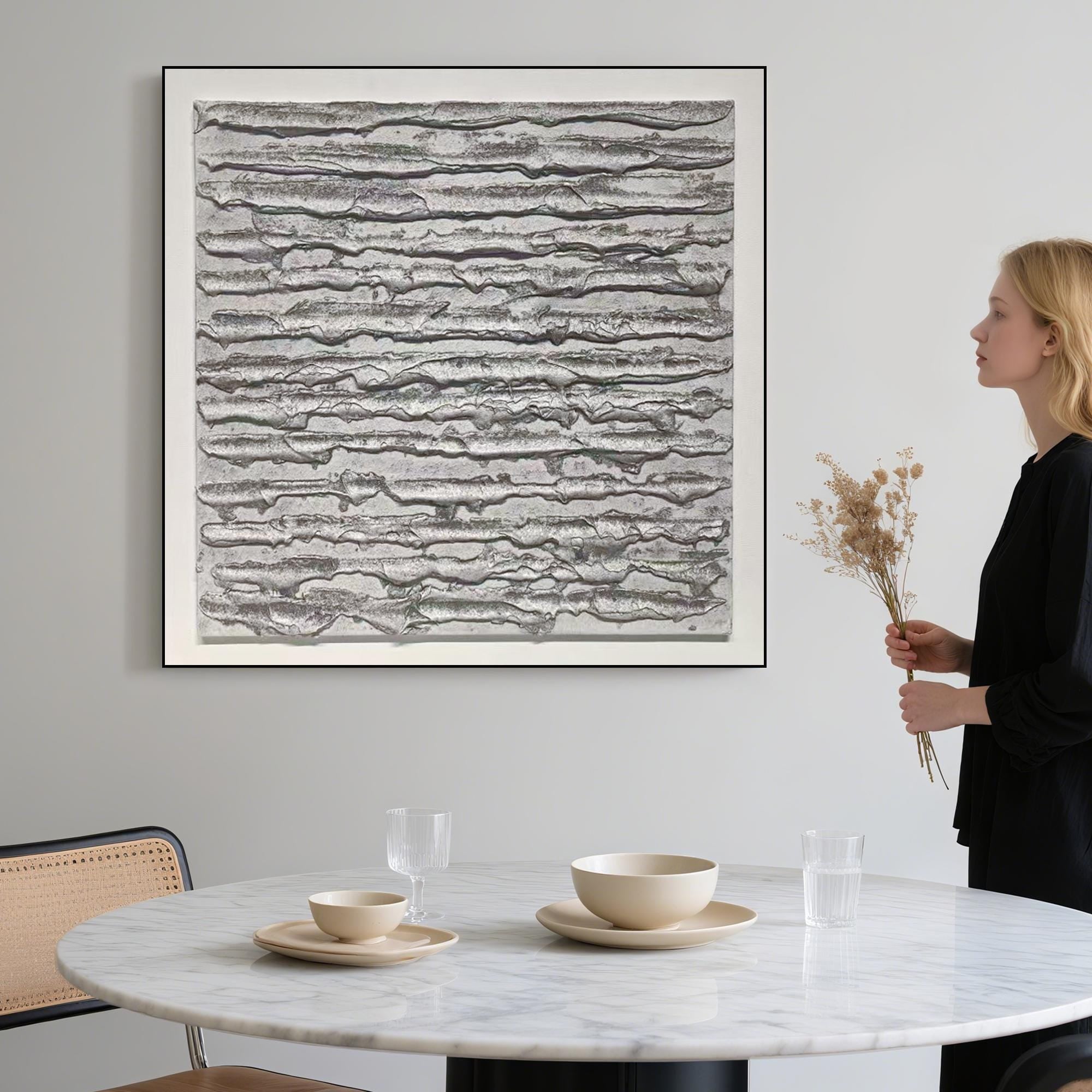 Original Grey Textured Abstract Oil Painting Handcrafted Sculptural Layered CanvasArt Minimal Relief Wall Decor for Modern Organic Interiors
