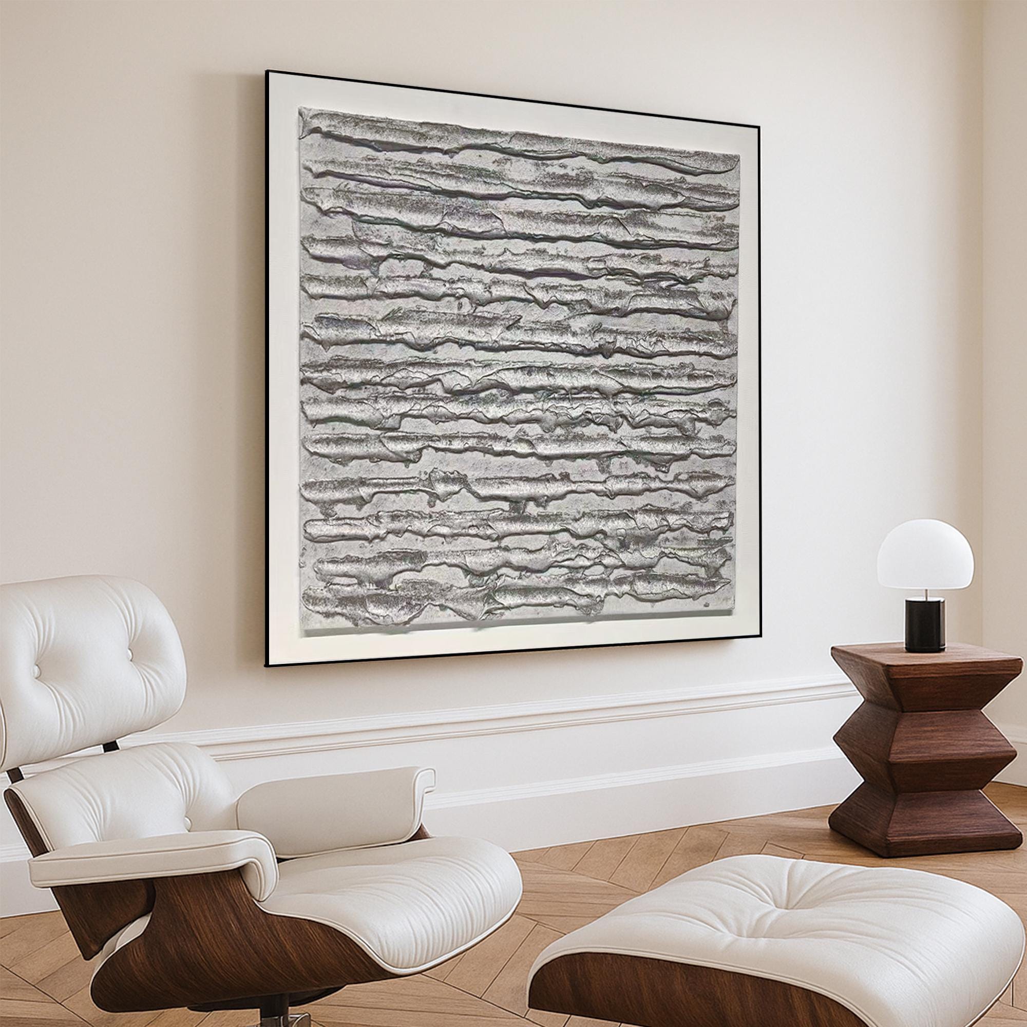 Original Grey Textured Abstract Oil Painting Handcrafted Sculptural Layered CanvasArt Minimal Relief Wall Decor for Modern Organic Interiors