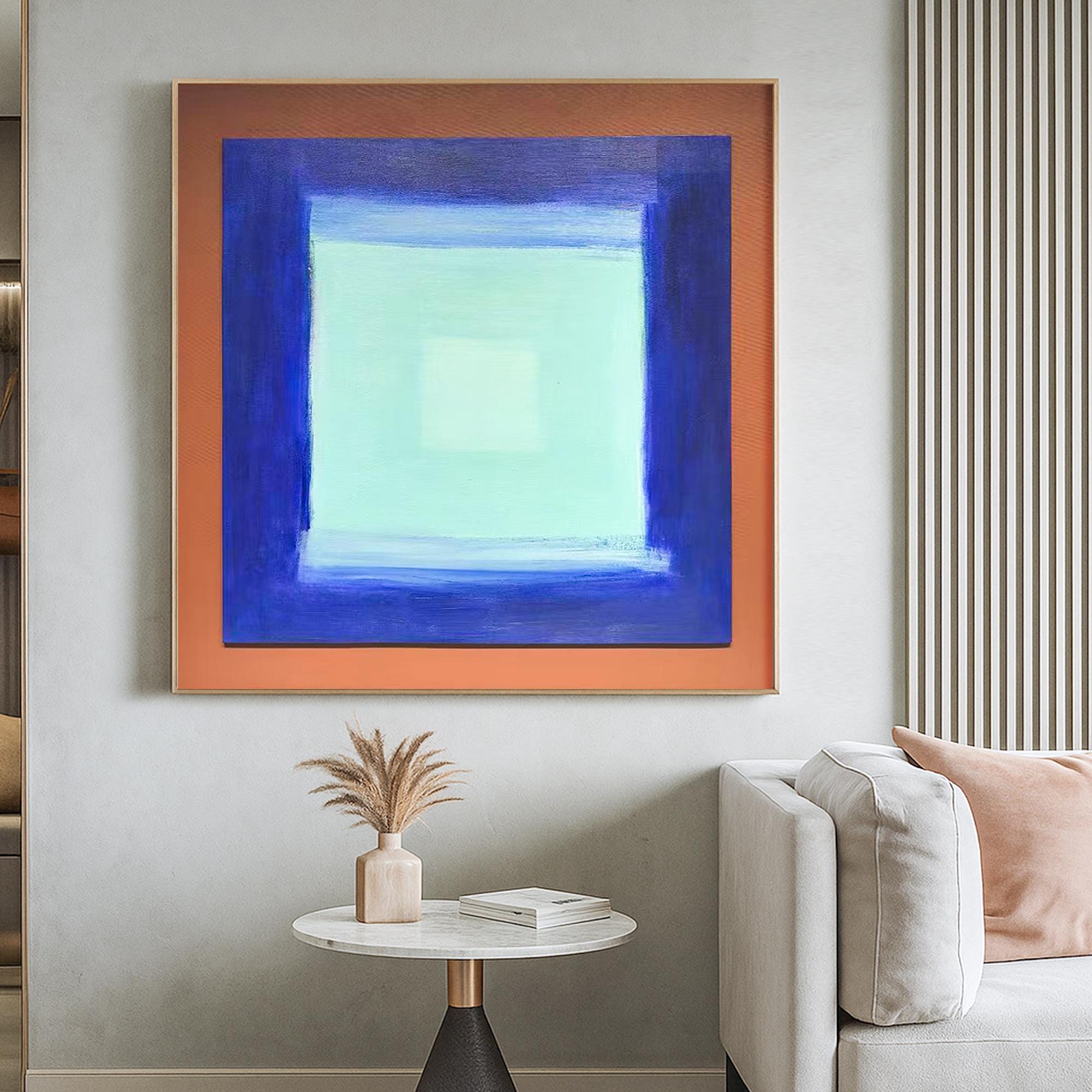 Color Field Abstract Minimalist Painting | Original Hand Painted Blue Gradient Square Wall Art | Modern Meditative Canvas for Calm Interiors