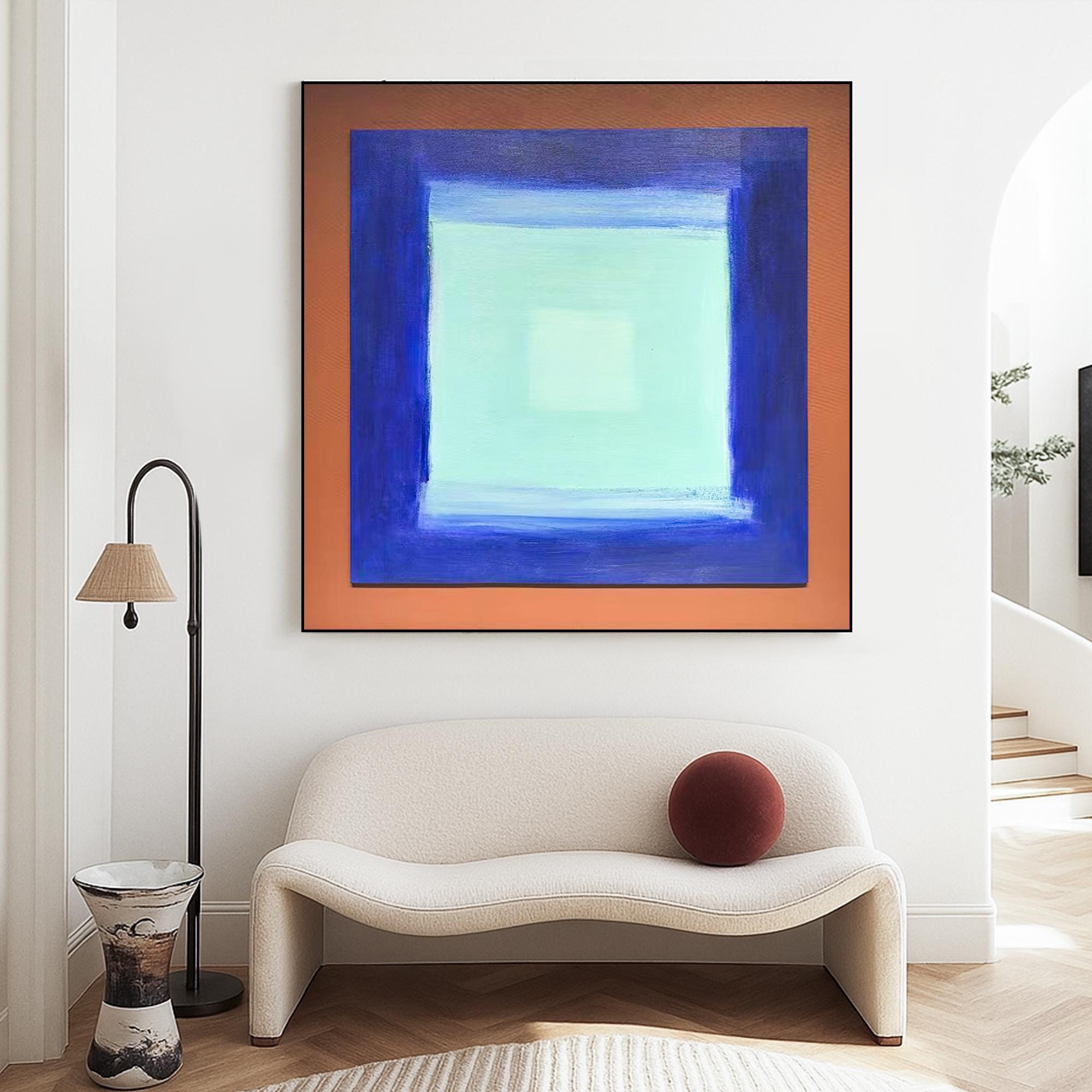 Color Field Abstract Minimalist Painting | Original Hand Painted Blue Gradient Square Wall Art | Modern Meditative Canvas for Calm Interiors