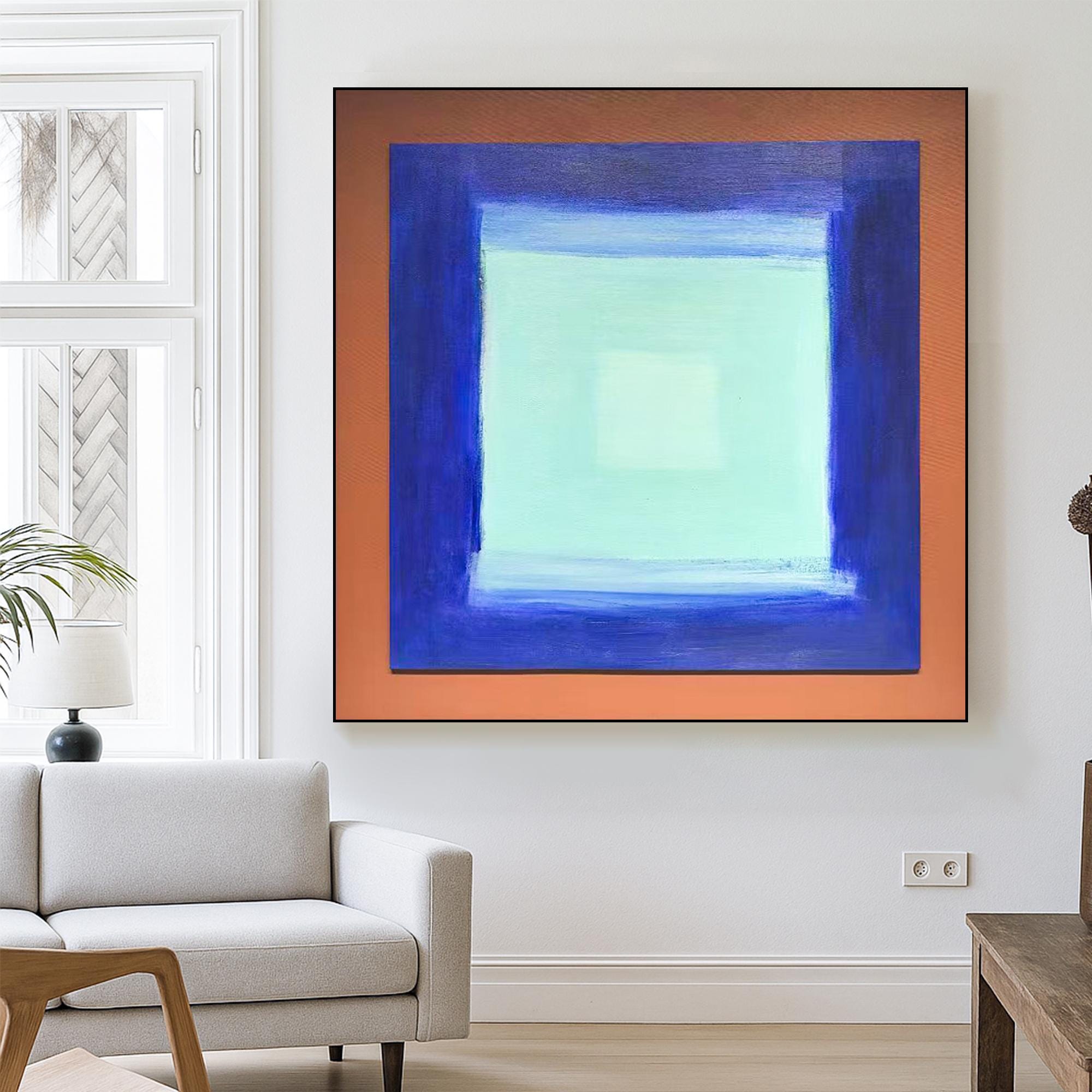 Color Field Abstract Minimalist Painting | Original Hand Painted Blue Gradient Square Wall Art | Modern Meditative Canvas for Calm Interiors