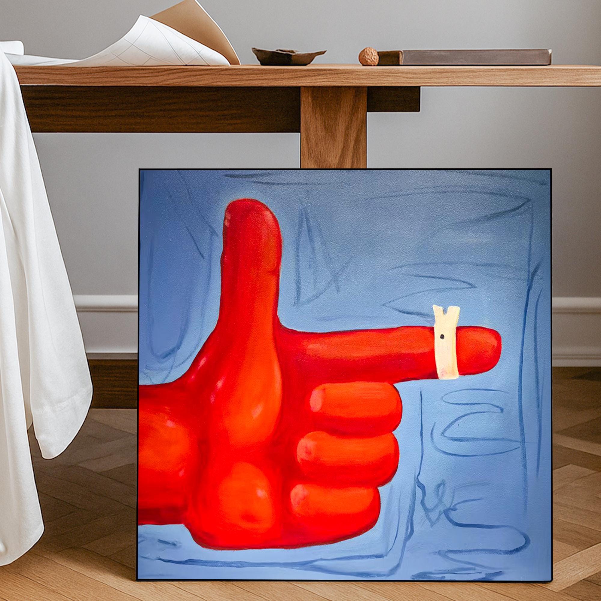 Bold Pop Art Original Painting | Surreal Red Hand Artwork with Whimsical Detail | Vibrant Modern Wall Decor for Playful Living Spaces
