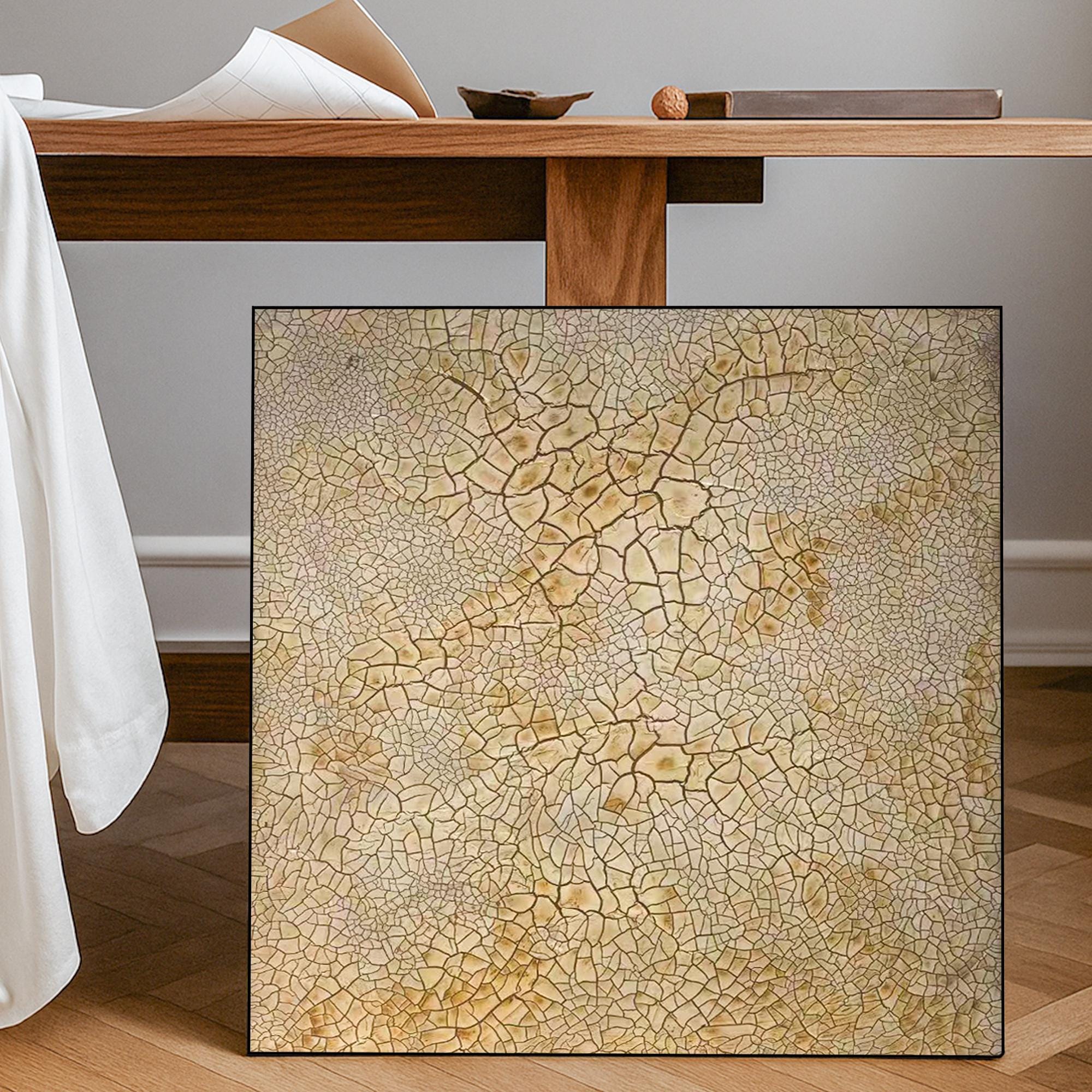 Textured Crackle Abstract Painting on Canvas, Beige Natural Wall Art with Organic Pattern, Minimalist Earth Tone Hand Painted Artwork