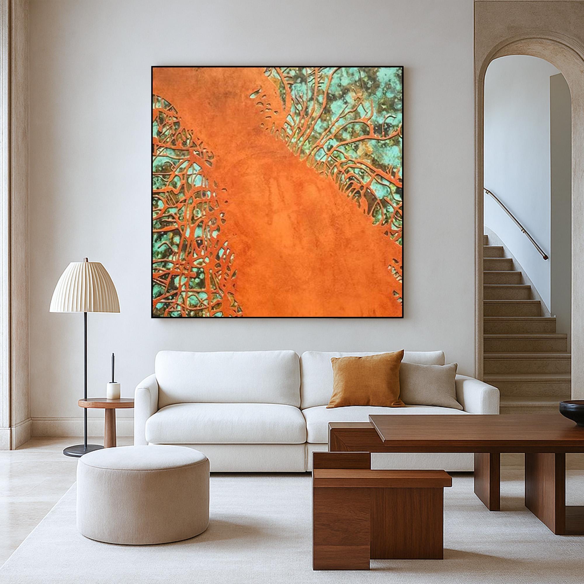Large Abstract Orange Teal Wall Art on Canvas, Original Textured Hand Painted Acrylic Painting, Modern Bold Color Statement Artwork for Home