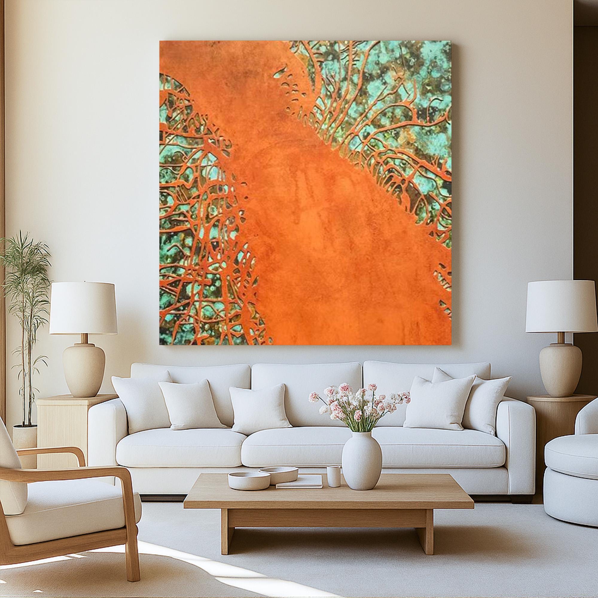 Large Abstract Orange Teal Wall Art on Canvas, Original Textured Hand Painted Acrylic Painting, Modern Bold Color Statement Artwork for Home