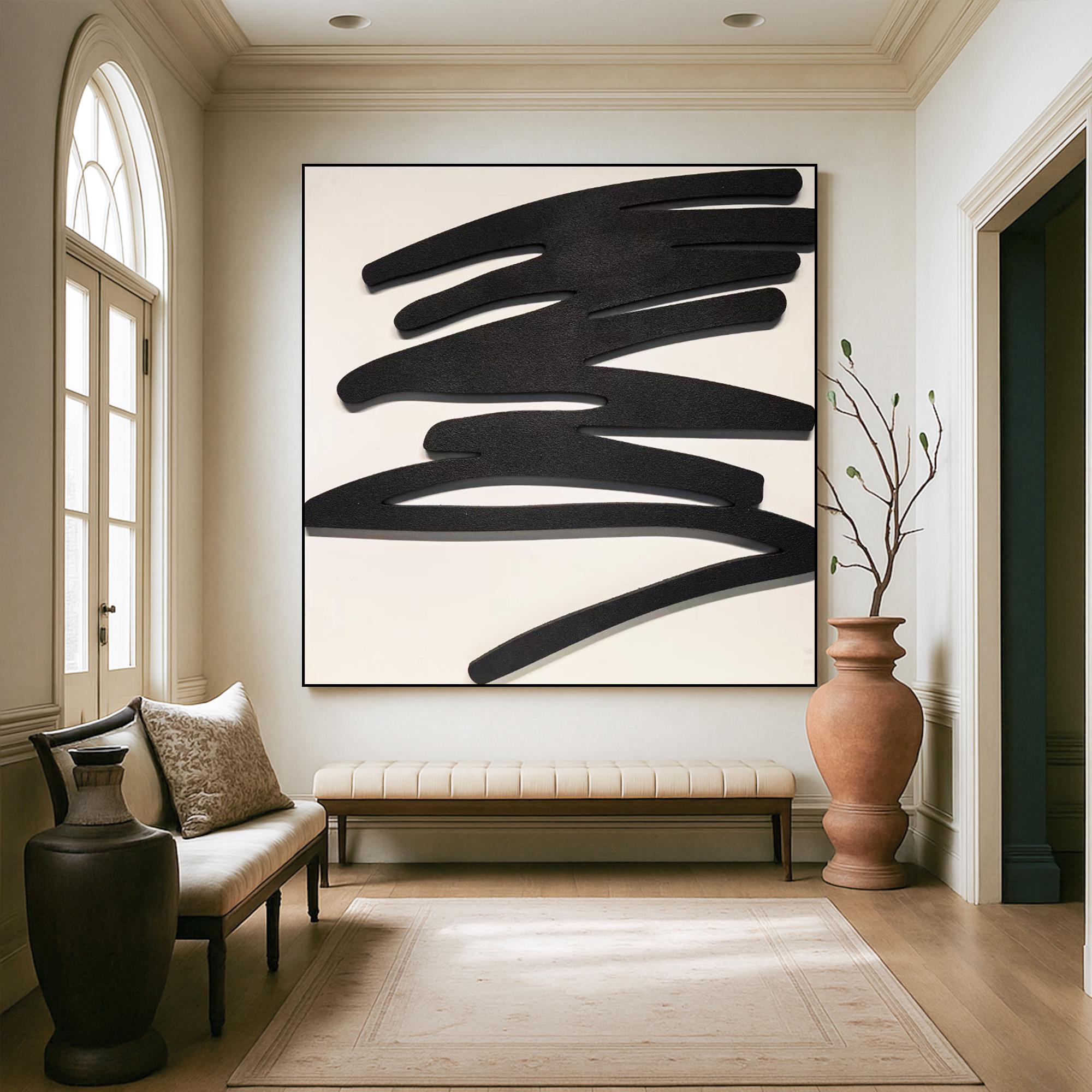 Minimalist Black Abstract Wall Art | Handmade Textured Acrylic Painting on Canvas | Modern Neutral Decor for Office or Entryway