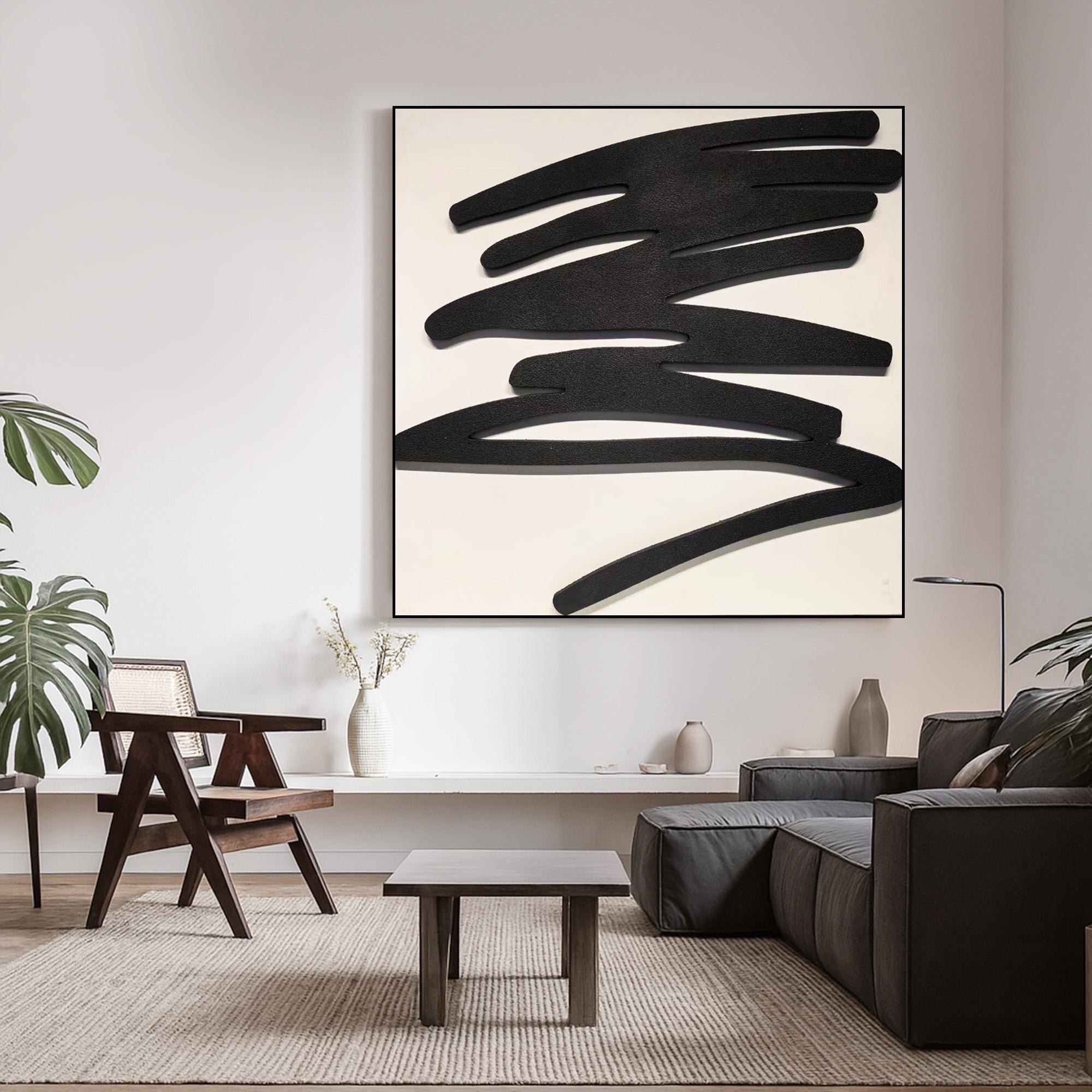 Minimalist Black Abstract Wall Art | Handmade Textured Acrylic Painting on Canvas | Modern Neutral Decor for Office or Entryway