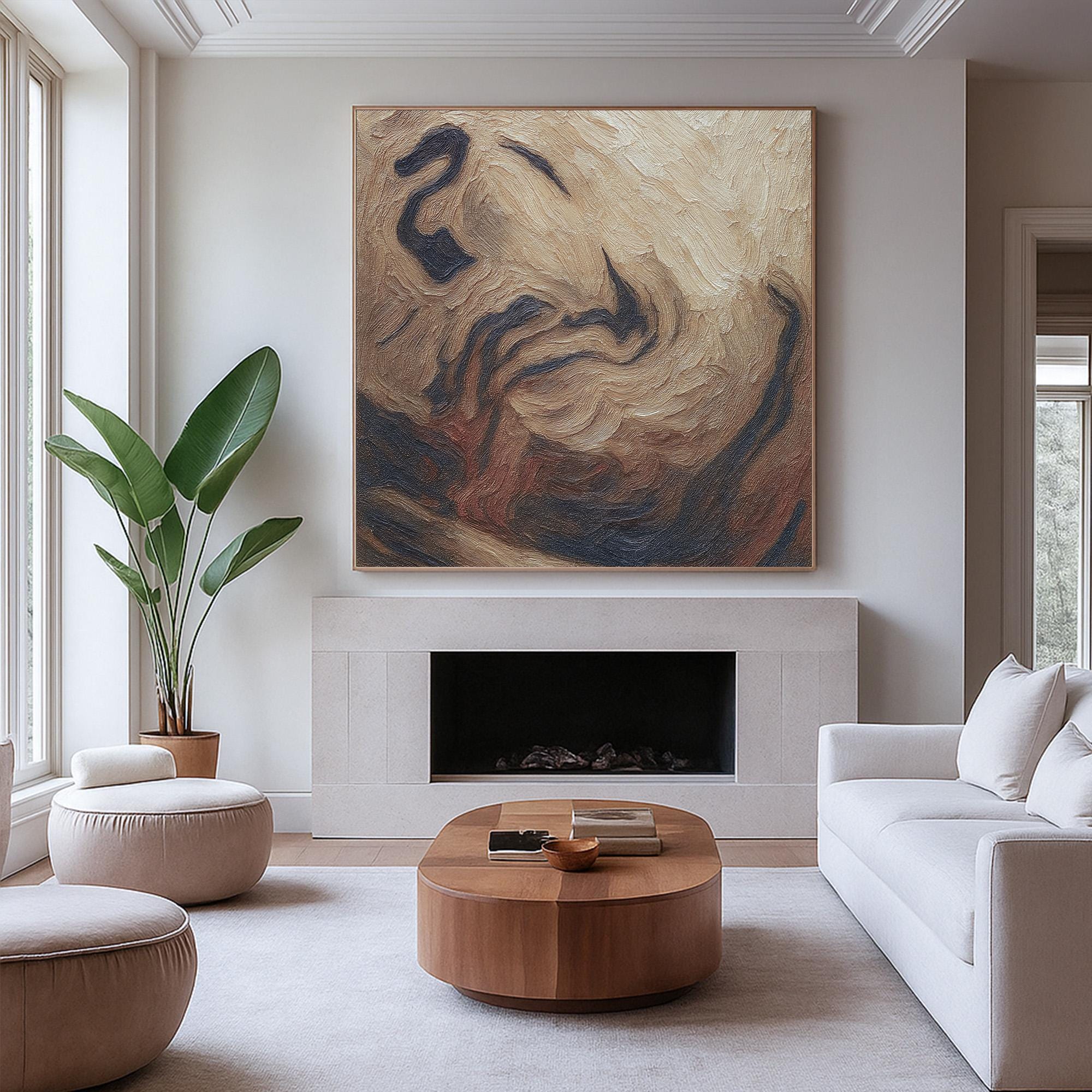 Neutral Earth Tone Abstract Painting | Textured Hand Painted Canvas Art in Beige and Brown | Modern Wabi Sabi Wall Decor for Bedroom