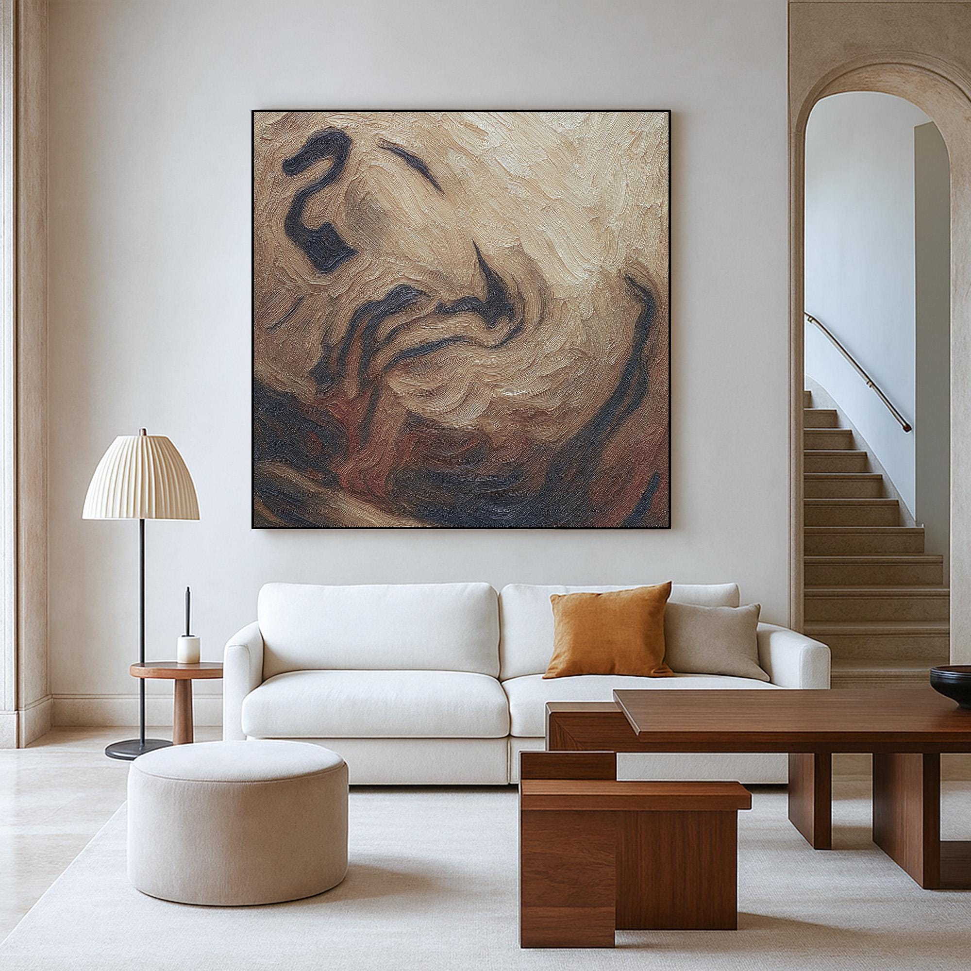 Neutral Earth Tone Abstract Painting | Textured Hand Painted Canvas Art in Beige and Brown | Modern Wabi Sabi Wall Decor for Bedroom