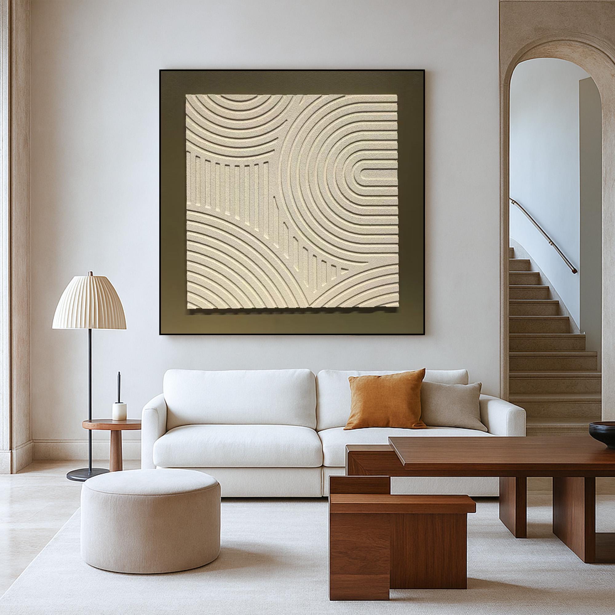 Minimalist Textured Wall Art Canvas | Modern Neutral Sand Pattern Painting | Handcrafted Geometric Line Art for Zen Home Decor