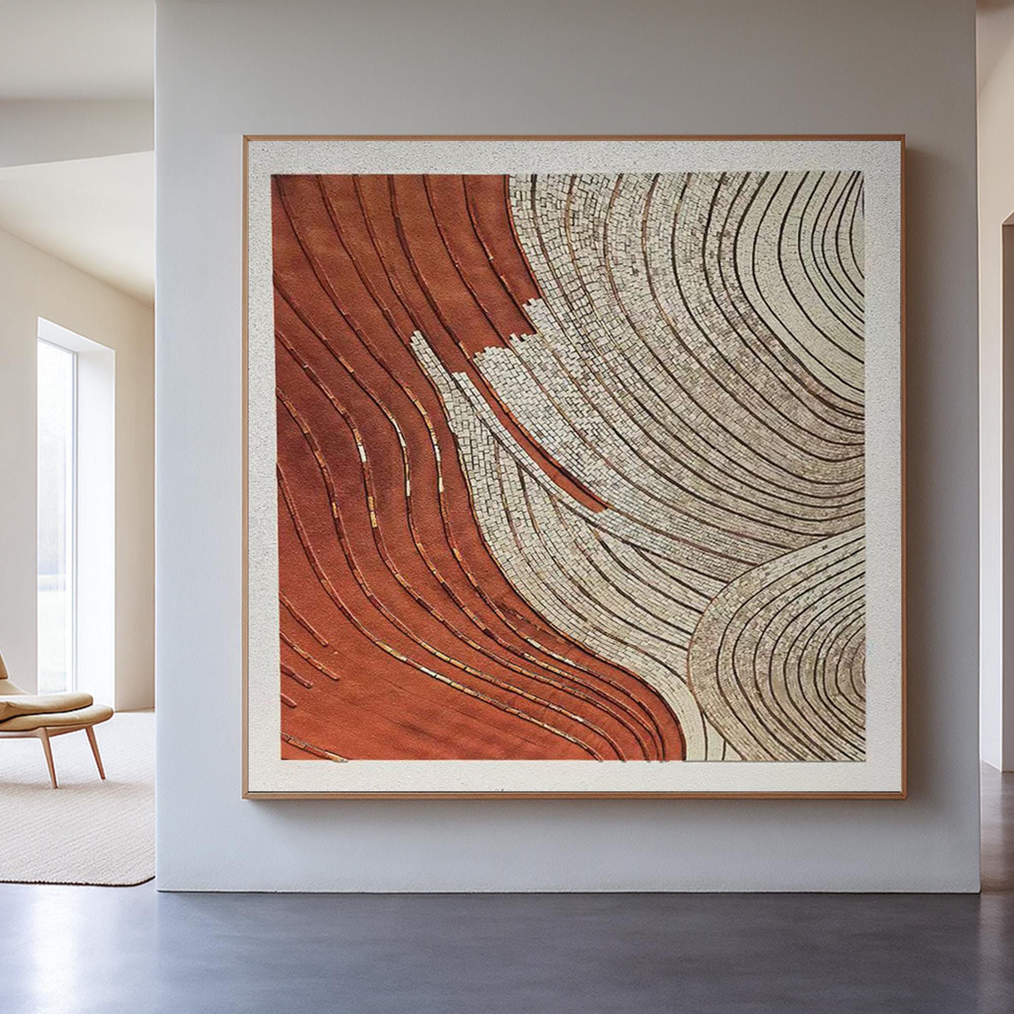 Textured Abstract Wall Art on Canvas | Earth Tone Curved Line Painting | Modern Handcrafted Organic Flow Artwork for Boho Home Aesthetic