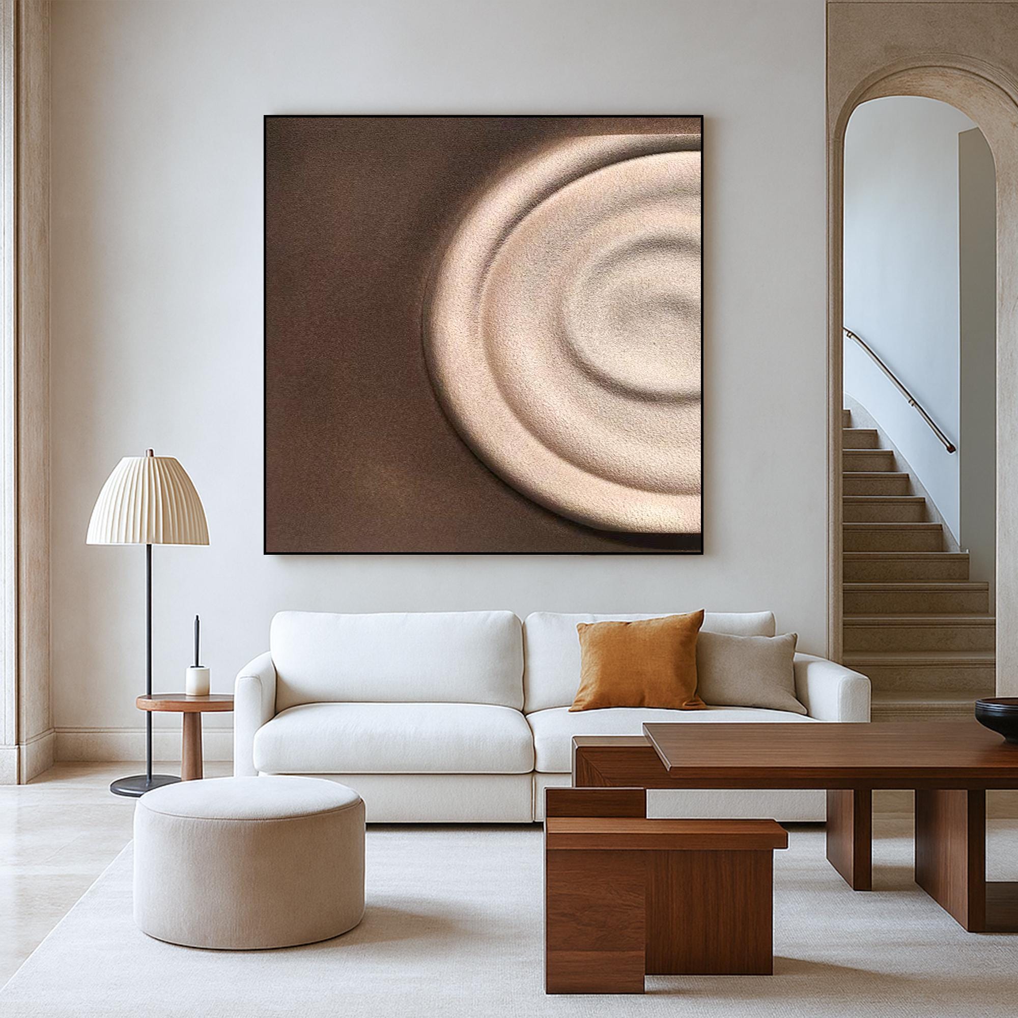 Minimalist Textured Oil Painting on Canvas, Abstract Neutral Circle Wall Art, Hand Painted Modern Earth Tone Decor for Bedroom or Office