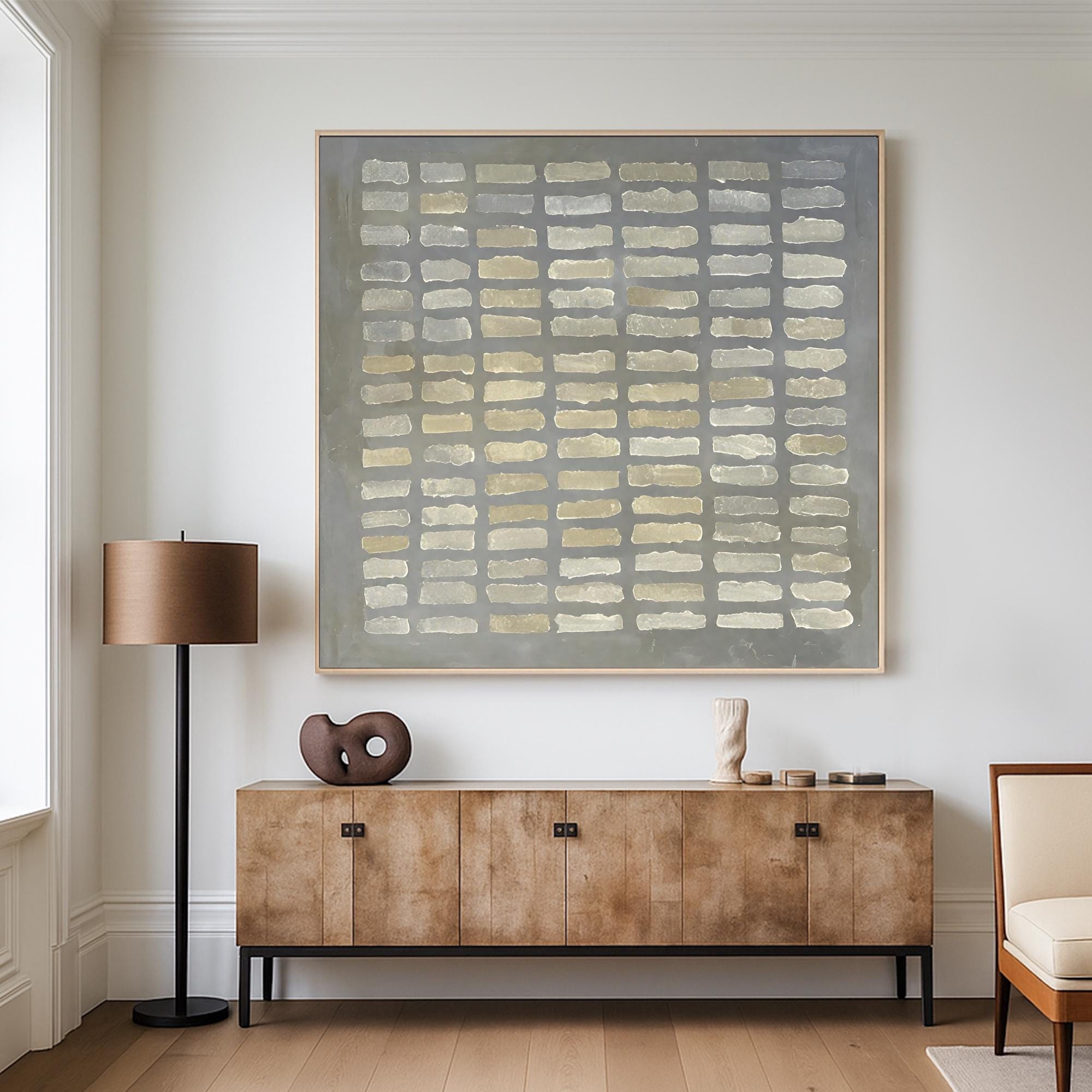 Large Neutral Textured Abstract Wall Art ¨C 3D Geometric Relief Canvas Painting, Minimalist Handmade Modern Art for Living Room Decor