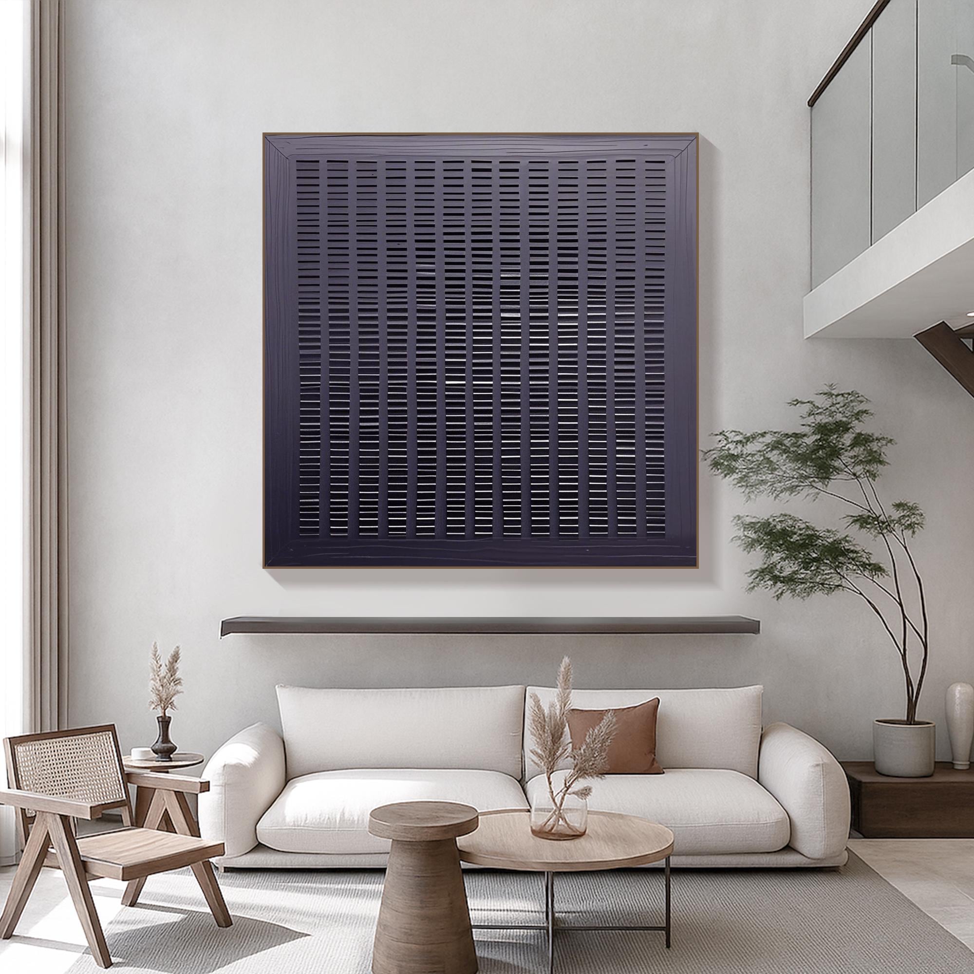 Original Black Abstract Oil Painting on Canvas | Textured Vertical Lines Wall Art | Modern Minimalist Geometric Home Decor for Living Room