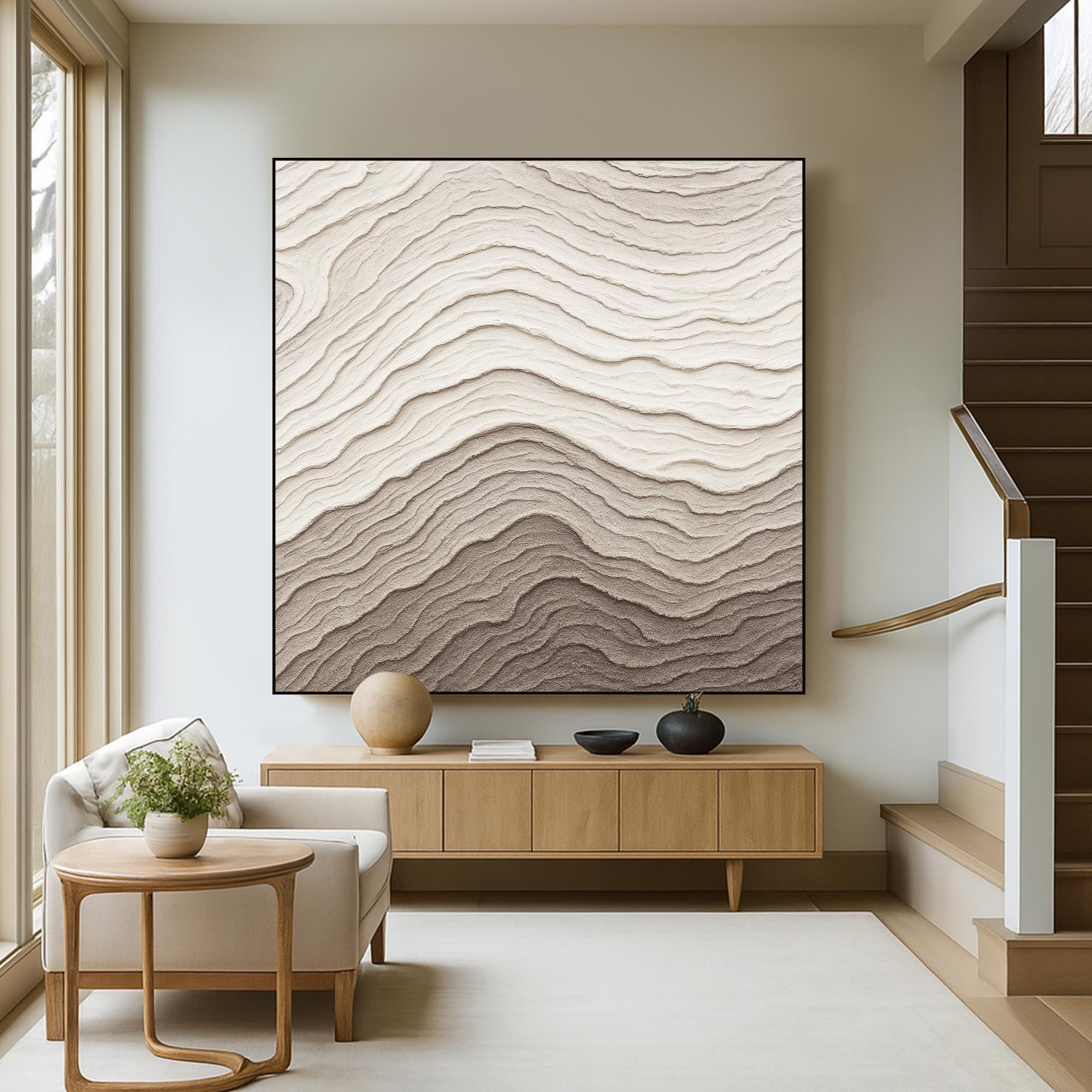Original Layered Neutral Texture Oil Painting | Handcrafted Topographic Abstract Canvas Art | Earth Tone Modern Minimalist Wall Decor