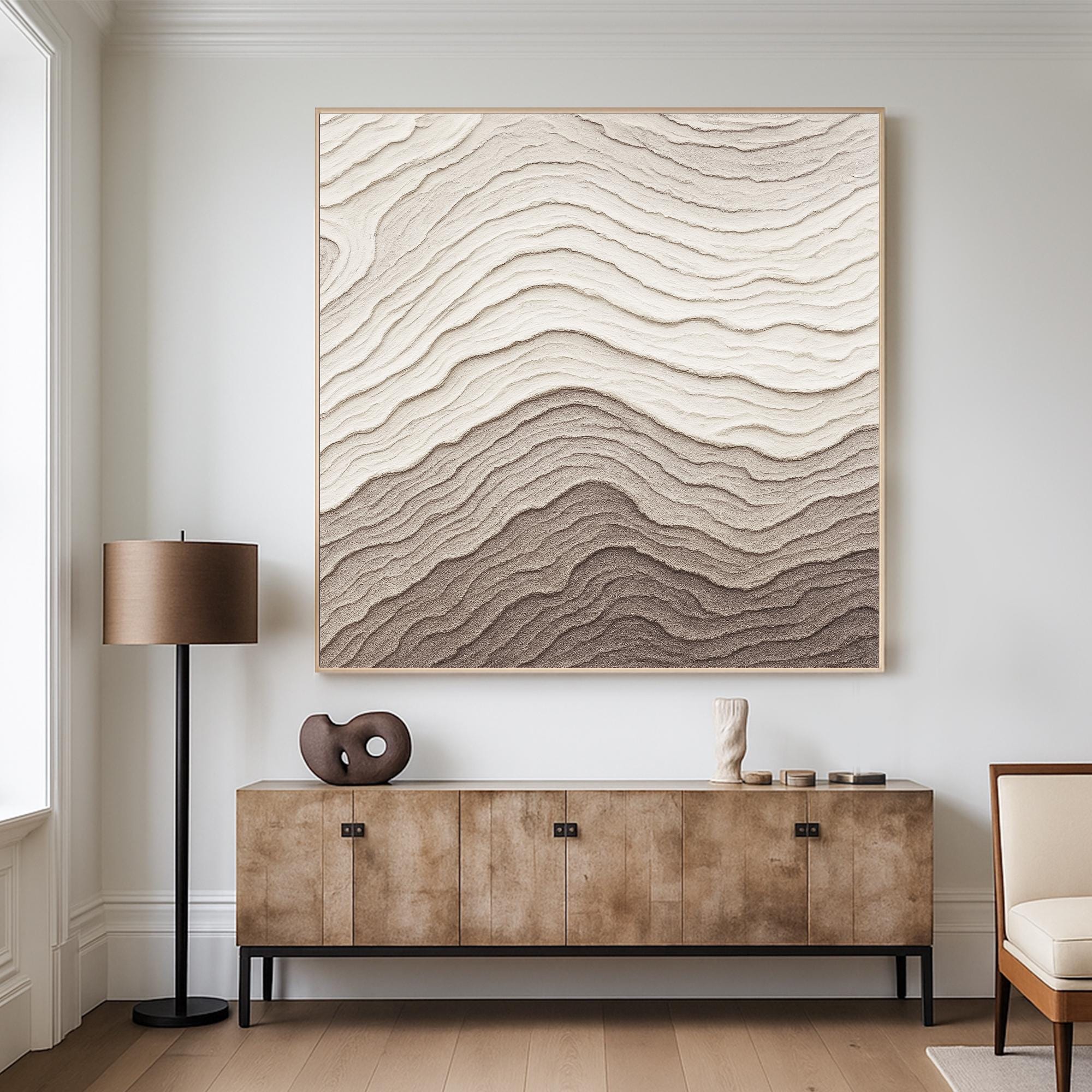 Original Layered Neutral Texture Oil Painting | Handcrafted Topographic Abstract Canvas Art | Earth Tone Modern Minimalist Wall Decor