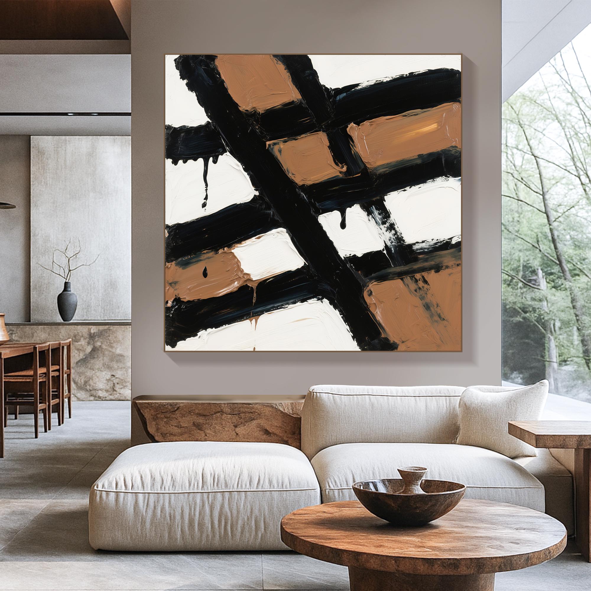 Original Bold Black and Brown Abstract Oil Painting Textured Expressionist Canvas Art Modern Minimal Wall Decor for Contemporary Interiors