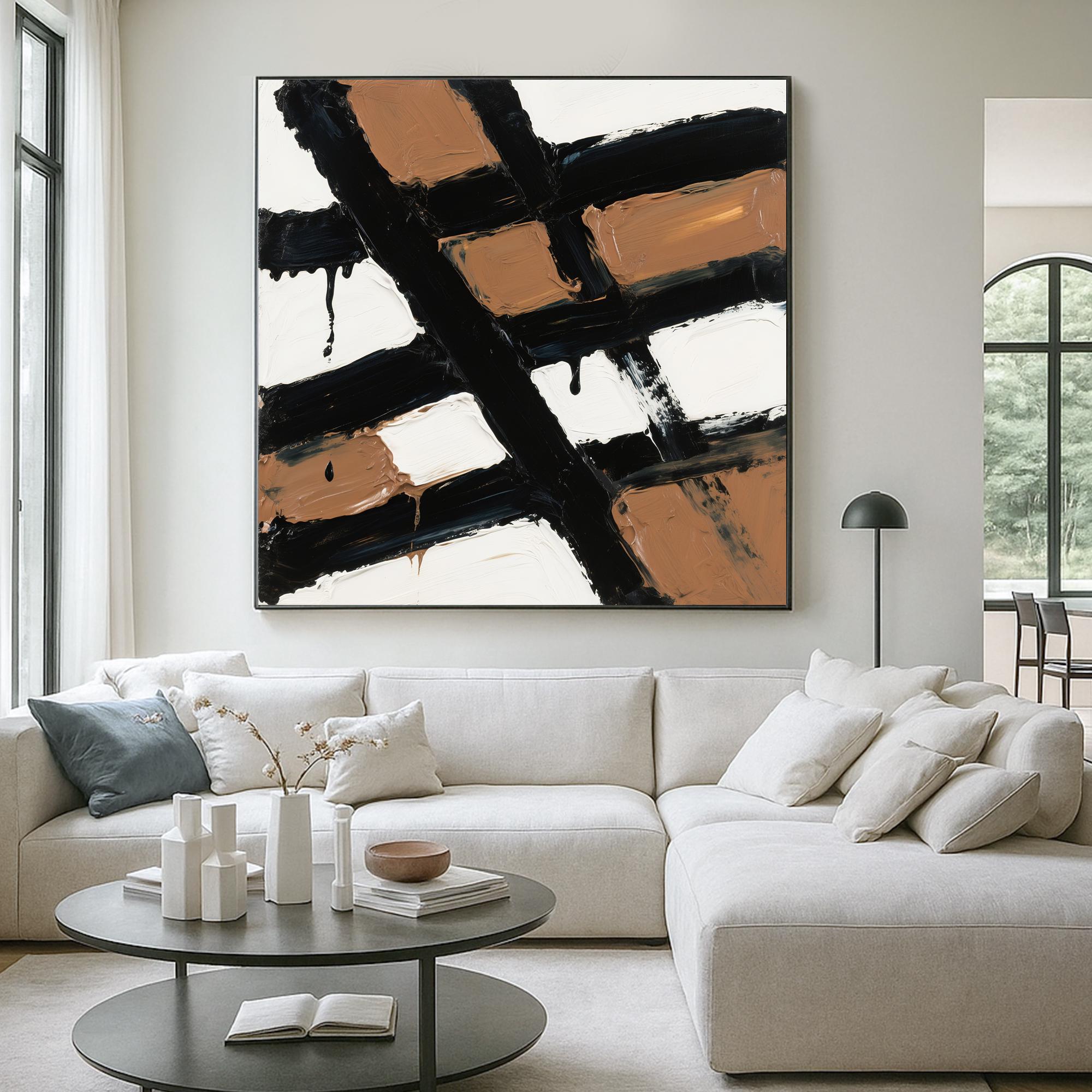Original Bold Black and Brown Abstract Oil Painting Textured Expressionist Canvas Art Modern Minimal Wall Decor for Contemporary Interiors