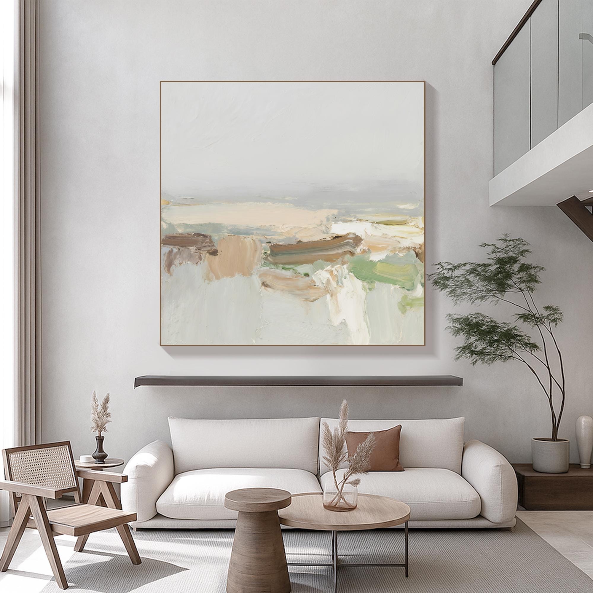 Earth Tone Flow Abstract Oil Painting Handcrafted Neutral Swirl Wall Art Minimal Organic Texture Canvas for Modern Natural Interiors