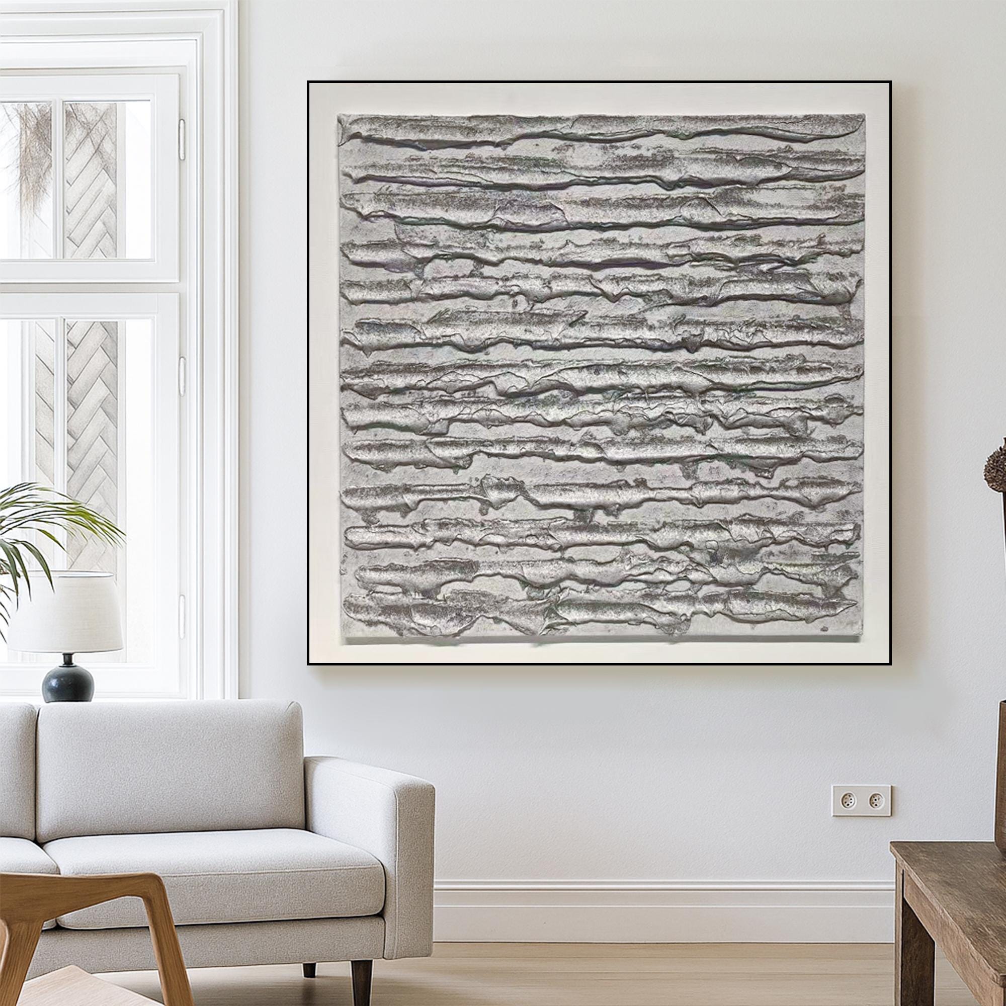 Original Grey Textured Abstract Oil Painting Handcrafted Sculptural Layered CanvasArt Minimal Relief Wall Decor for Modern Organic Interiors