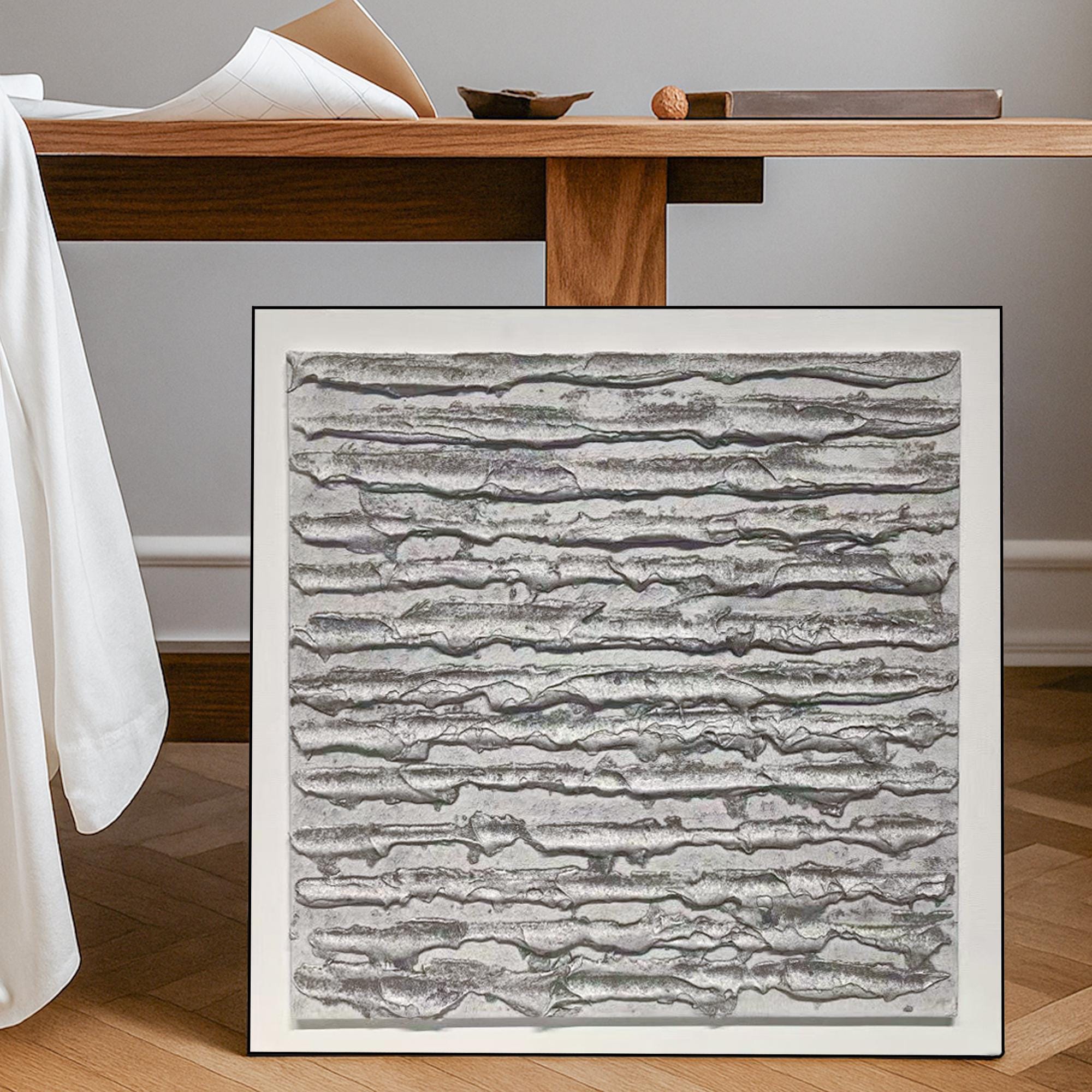 Original Grey Textured Abstract Oil Painting Handcrafted Sculptural Layered CanvasArt Minimal Relief Wall Decor for Modern Organic Interiors
