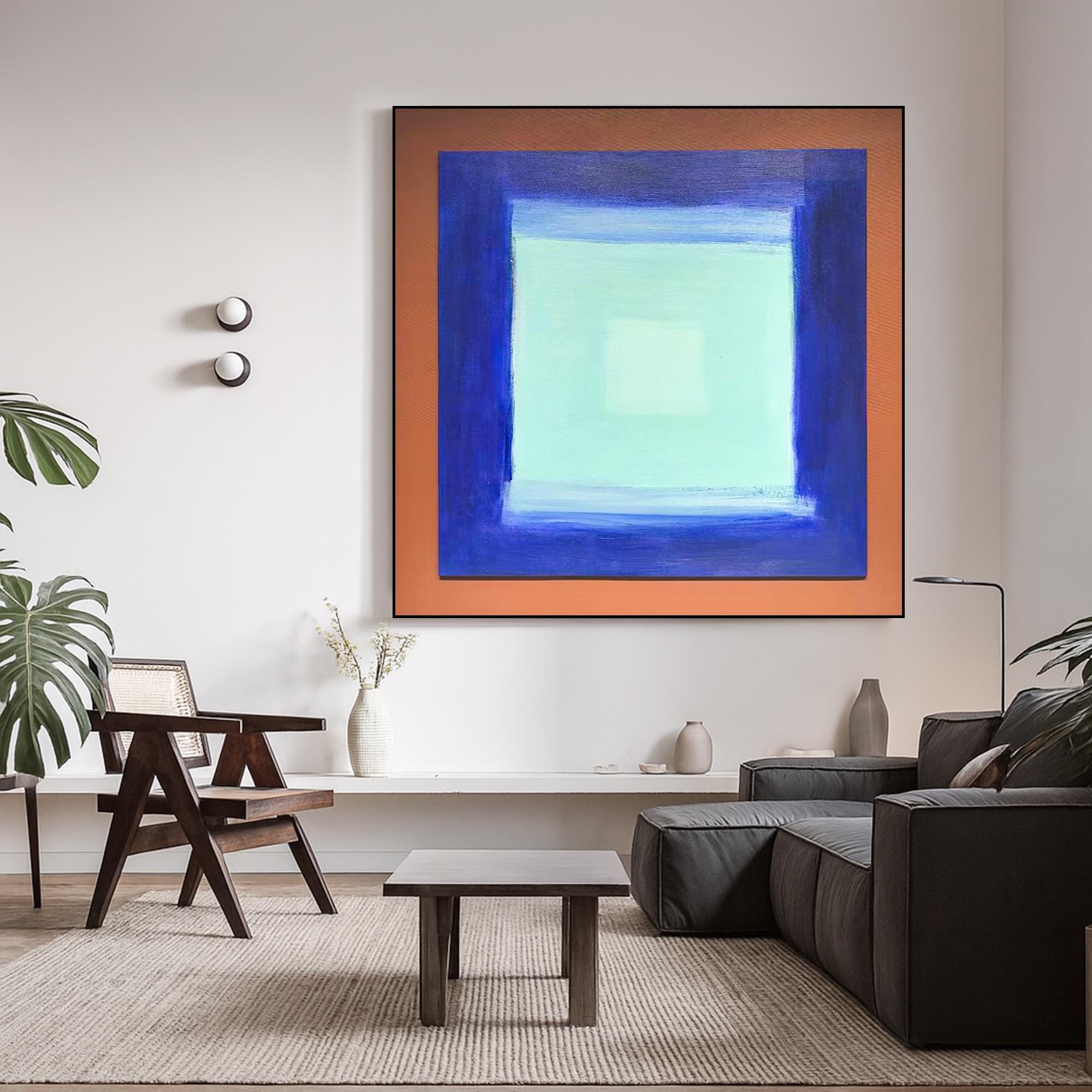 Color Field Abstract Minimalist Painting | Original Hand Painted Blue Gradient Square Wall Art | Modern Meditative Canvas for Calm Interiors