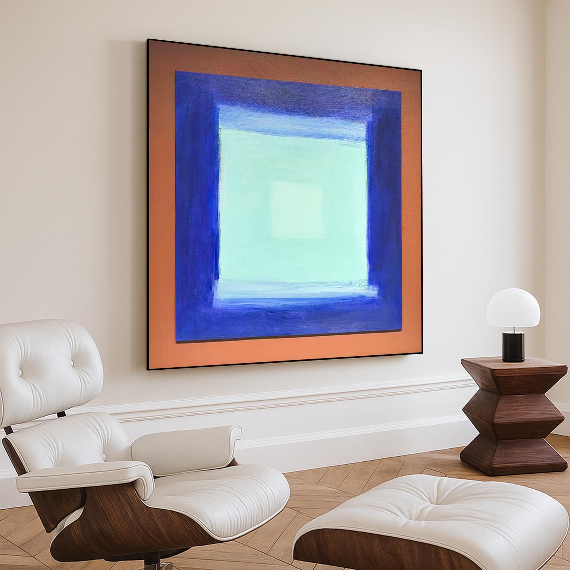 Color Field Abstract Minimalist Painting | Original Hand Painted Blue Gradient Square Wall Art | Modern Meditative Canvas for Calm Interiors