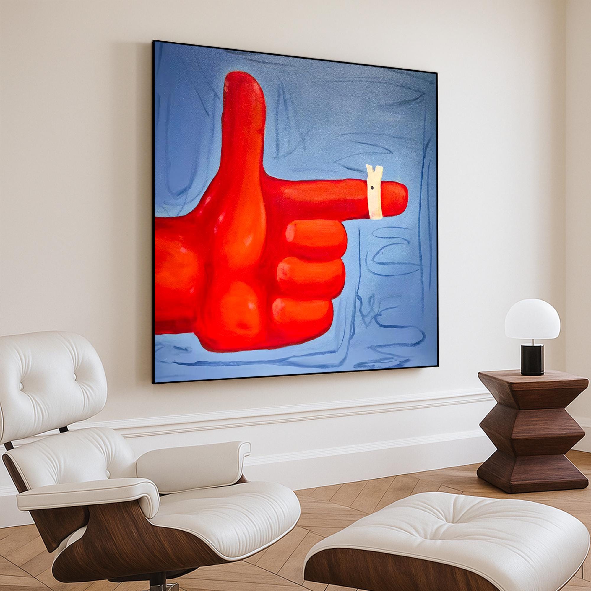 Bold Pop Art Original Painting | Surreal Red Hand Artwork with Whimsical Detail | Vibrant Modern Wall Decor for Playful Living Spaces