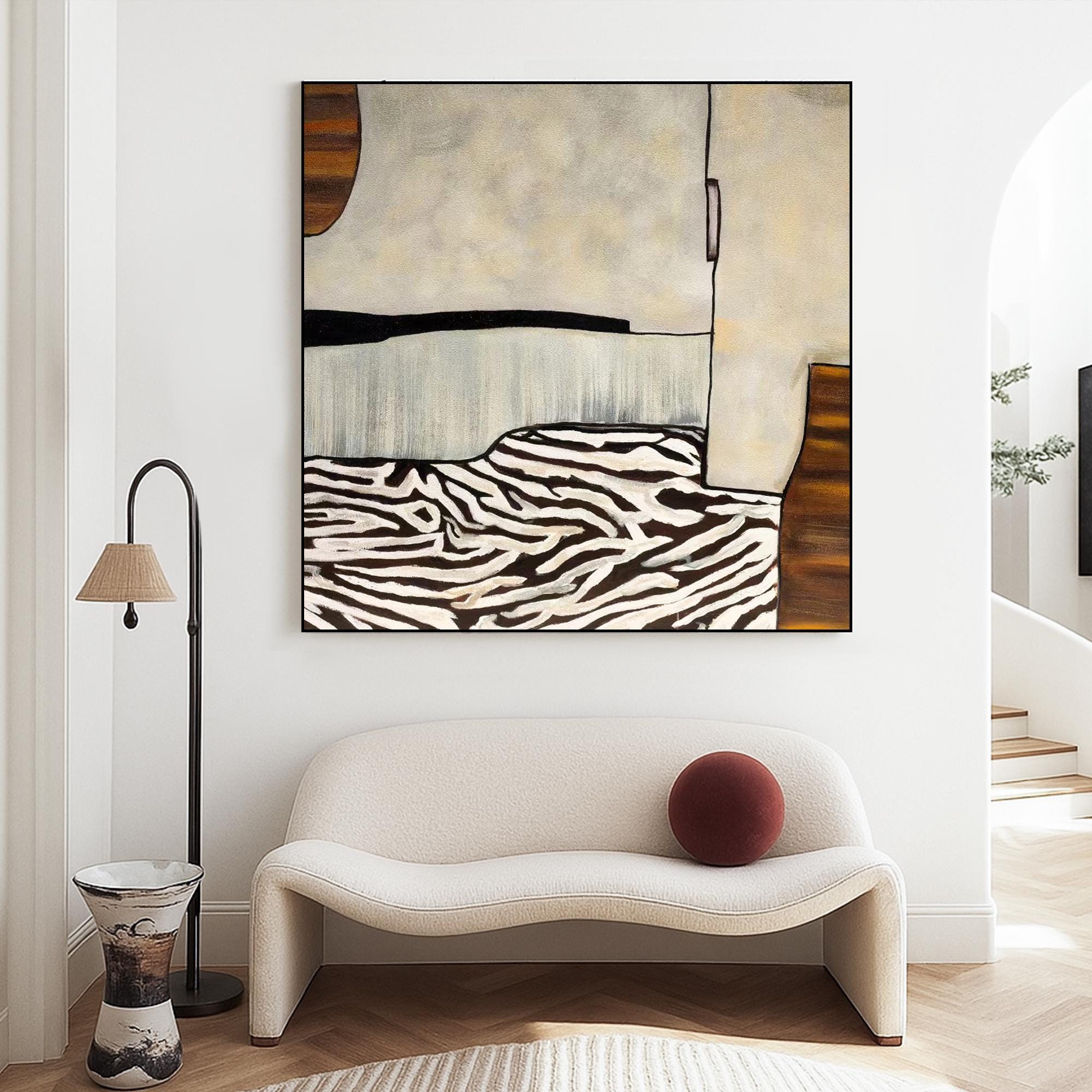 Neutral Abstract Zebra Texture Oil Painting | Original Hand Painted Modern Art Canvas | Beige Wall Decor for Minimalist Earth Tone Interiors