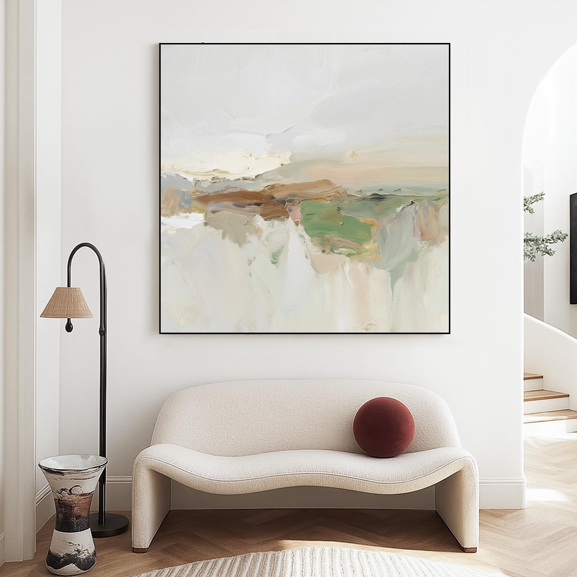 Abstract Landscape Oil Painting on Canvas, Textured Earth Tone Wall Art, Minimalist Hand Painted Modern Artwork for Calm Living Room Decor