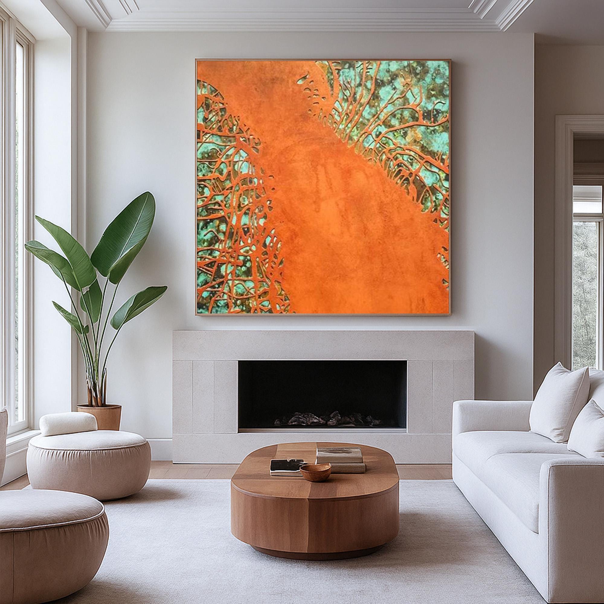 Large Abstract Orange Teal Wall Art on Canvas, Original Textured Hand Painted Acrylic Painting, Modern Bold Color Statement Artwork for Home