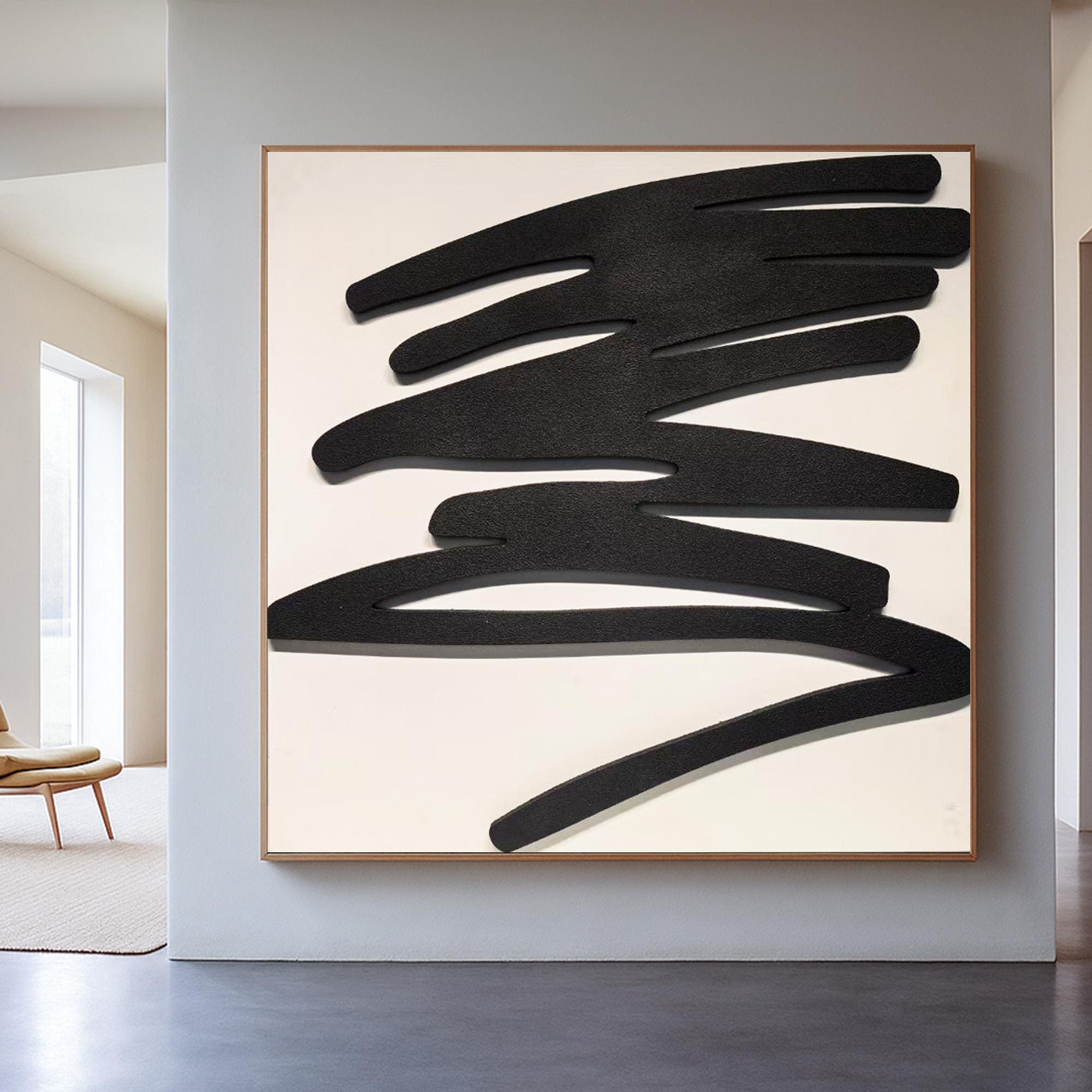 Minimalist Black Abstract Wall Art | Handmade Textured Acrylic Painting on Canvas | Modern Neutral Decor for Office or Entryway