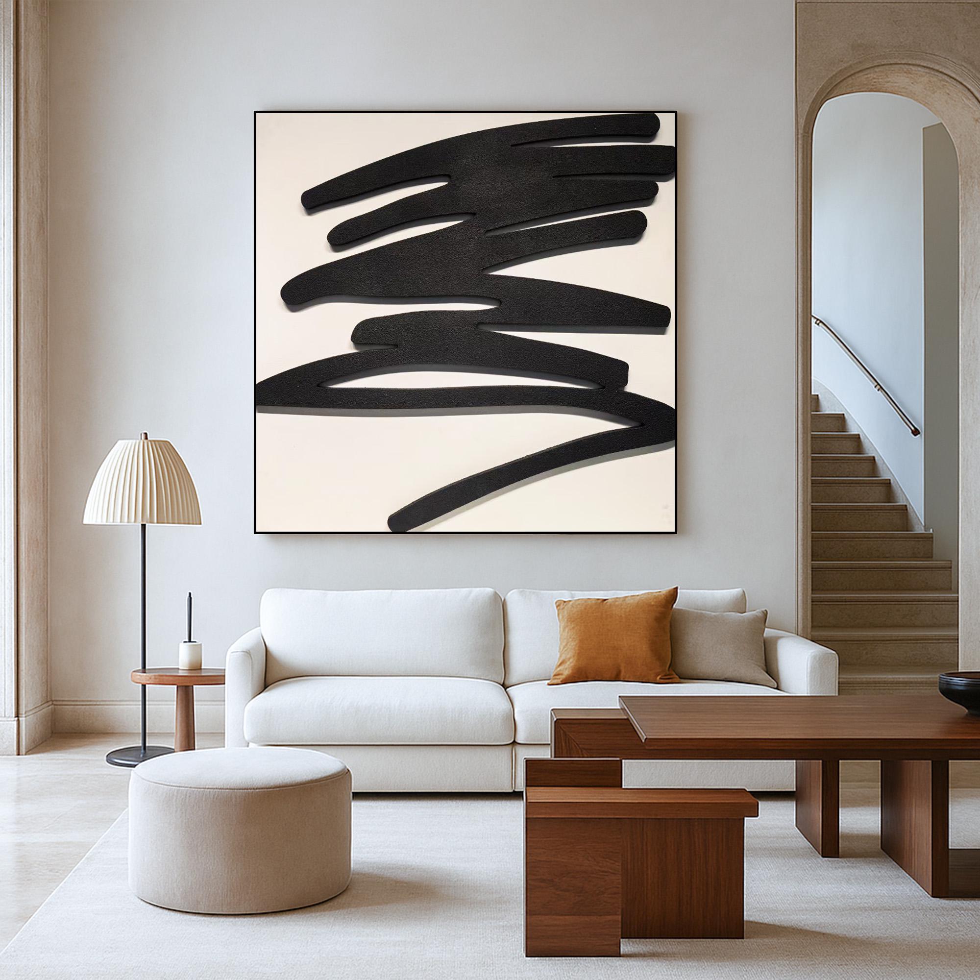 Minimalist Black Abstract Wall Art | Handmade Textured Acrylic Painting on Canvas | Modern Neutral Decor for Office or Entryway