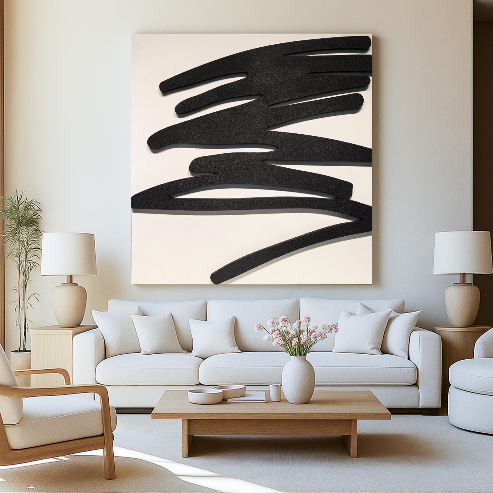 Minimalist Black Abstract Wall Art | Handmade Textured Acrylic Painting on Canvas | Modern Neutral Decor for Office or Entryway